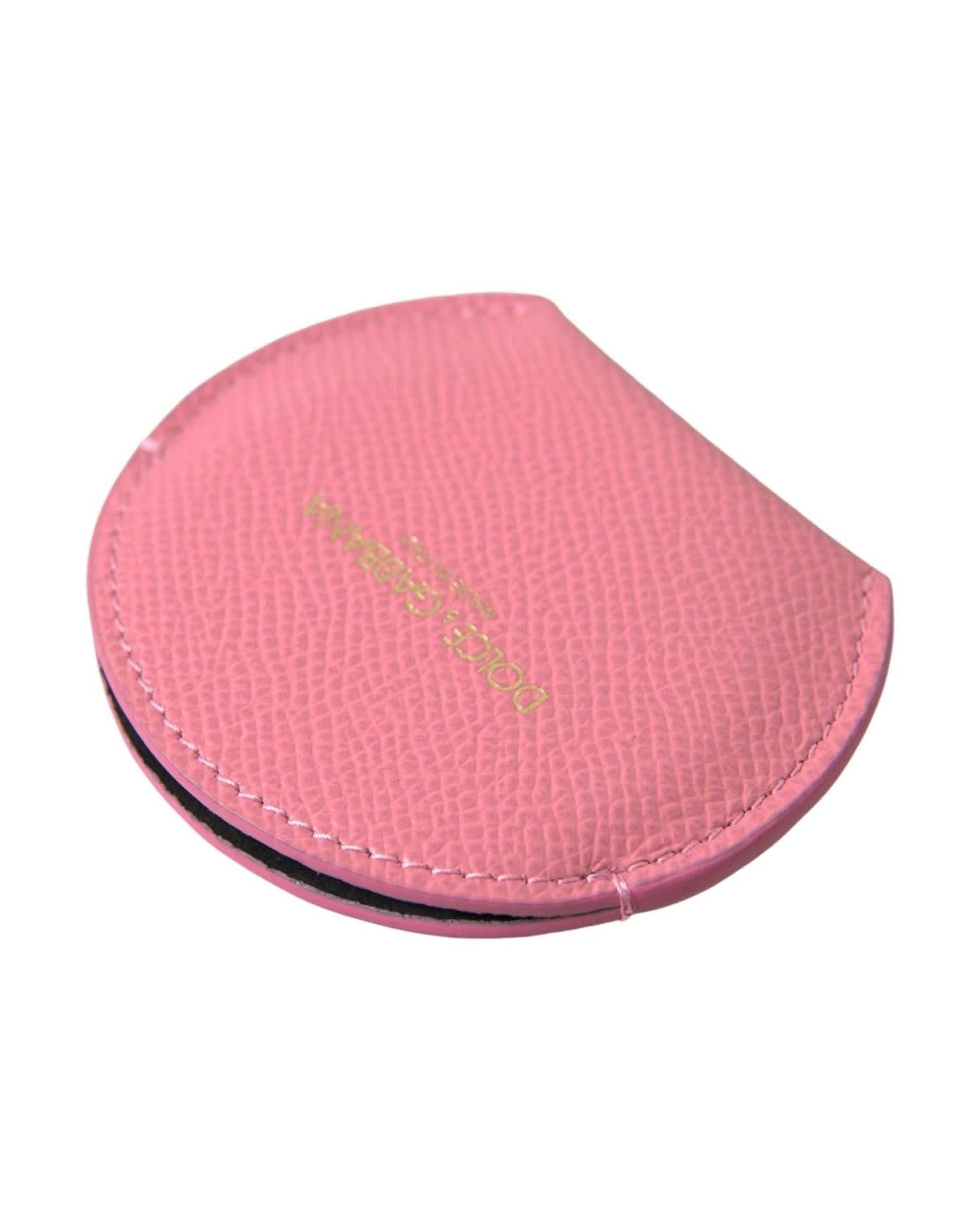 Dolce & Gabbana Pink Elegant Leather Mirror Holder Face Mirrors