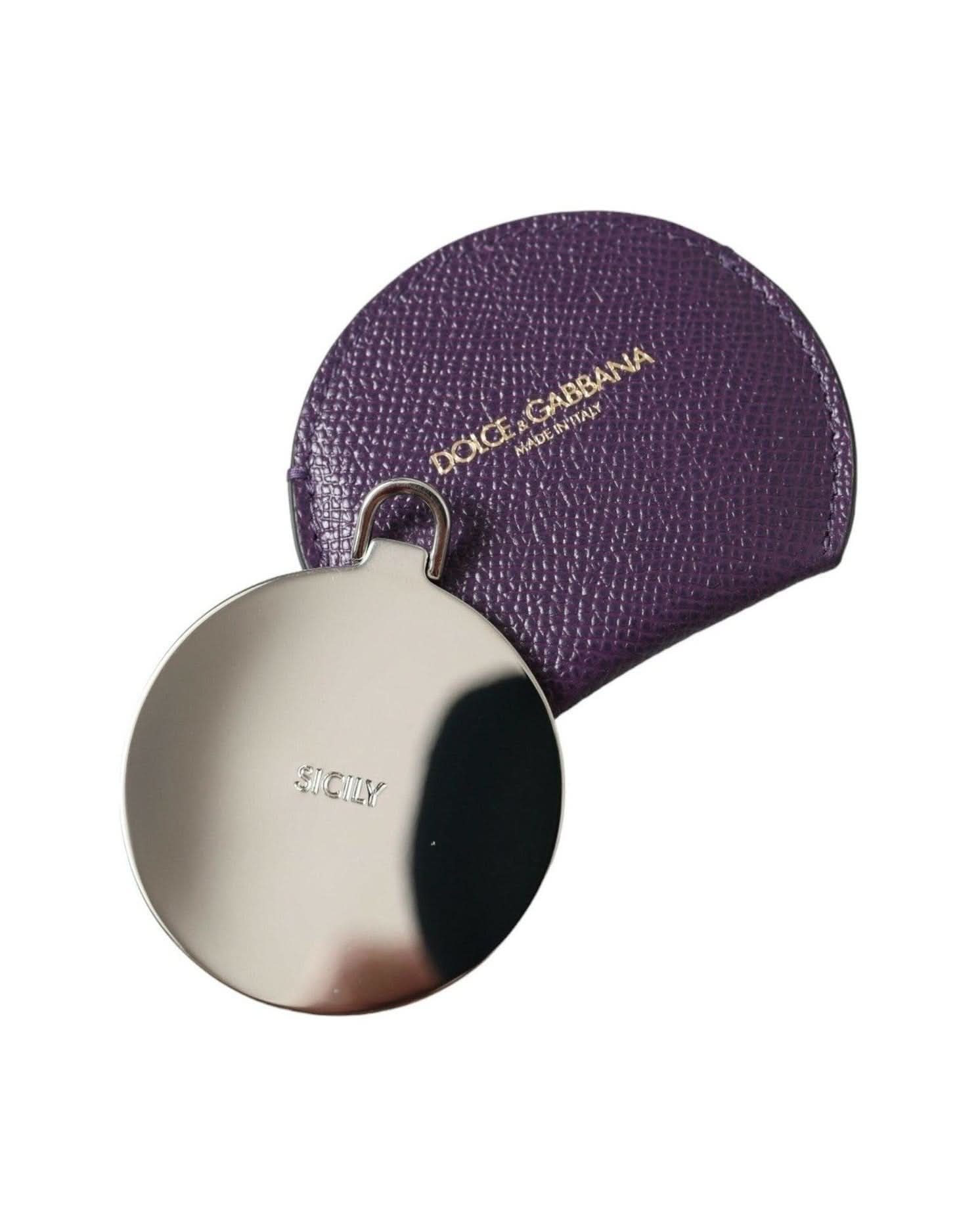 Dolce & Gabbana Purple Elegant Leather Mirror Holder Face Mirrors