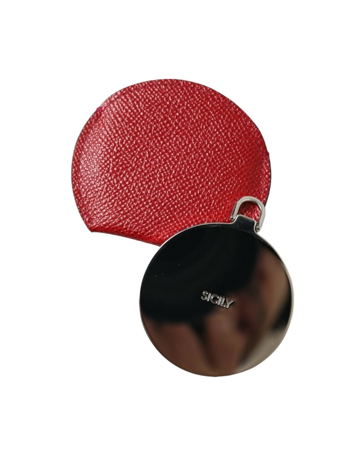 Dolce & Gabbana Red Elegant Leather Mirror Holder Face Mirrors