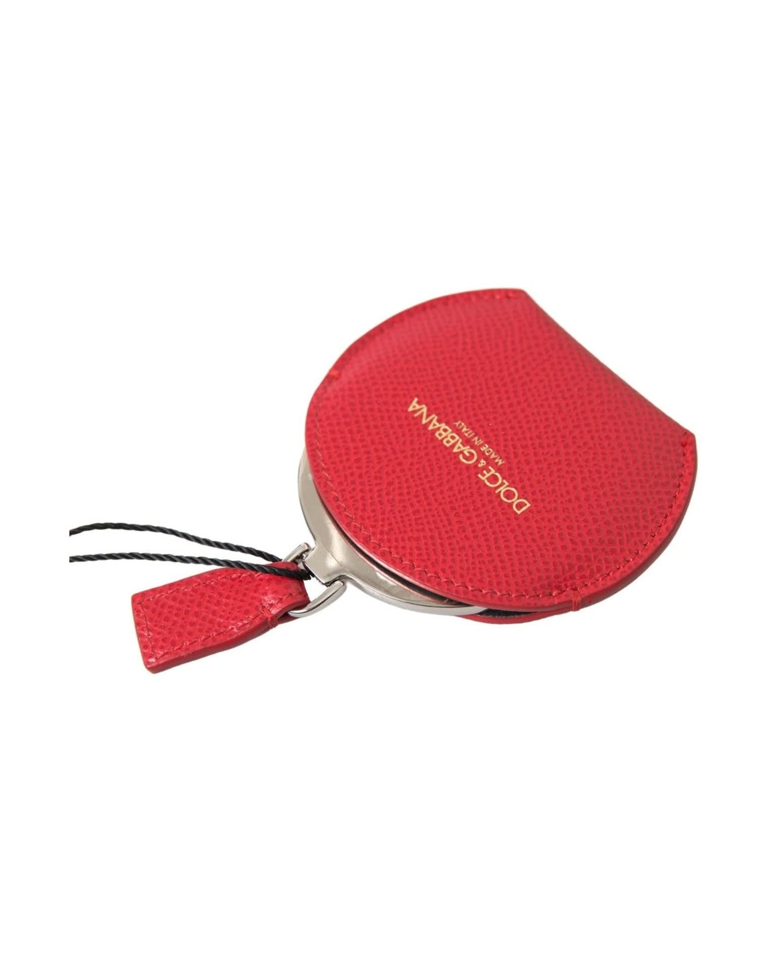 Dolce & Gabbana Red Elegant Leather Mirror Holder Face Mirrors