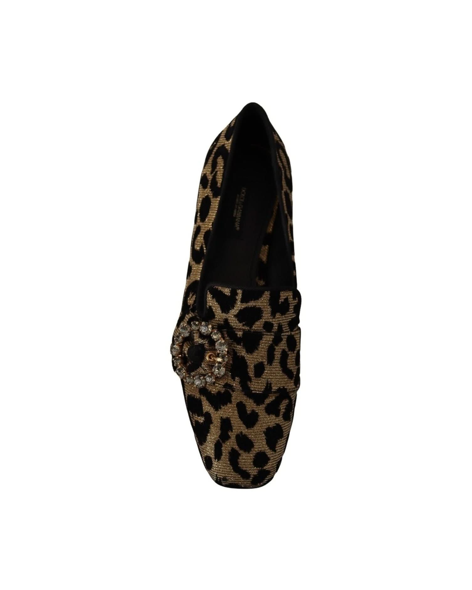 Dolce & Gabbana Elegant Leopard Crystal Gem Loafers Shoes