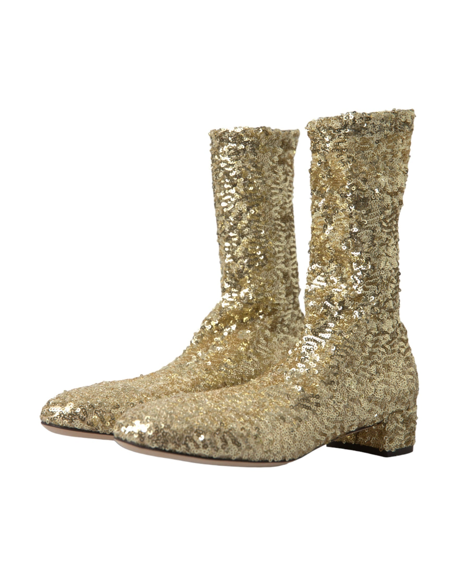 Dolce & Gabbana Elegant Mid Calf Boots Exclusive Gold Design Glam Steals