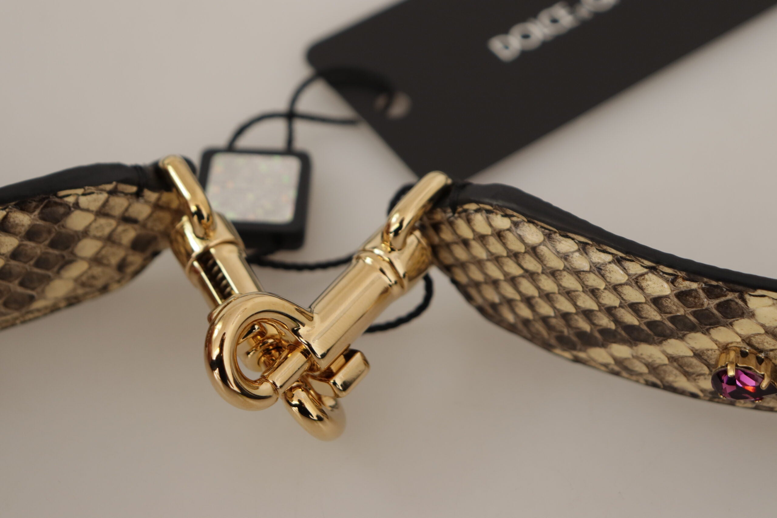 Dolce & Gabbana Elegant Python Leather Shoulder Beige Strap Glam Steals