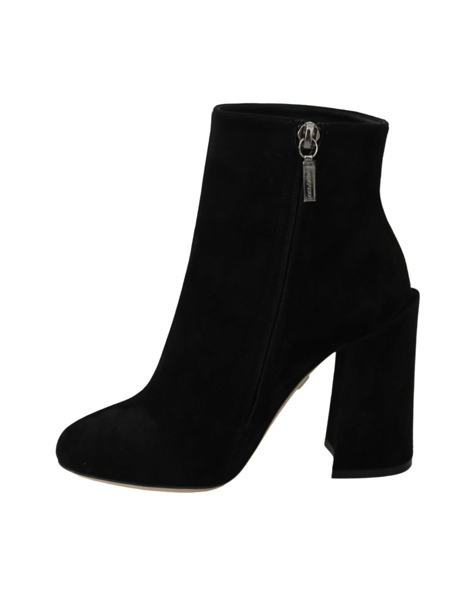 Dolce & Gabbana Embroidered Ankle Boots In Lambskin Suede Boots