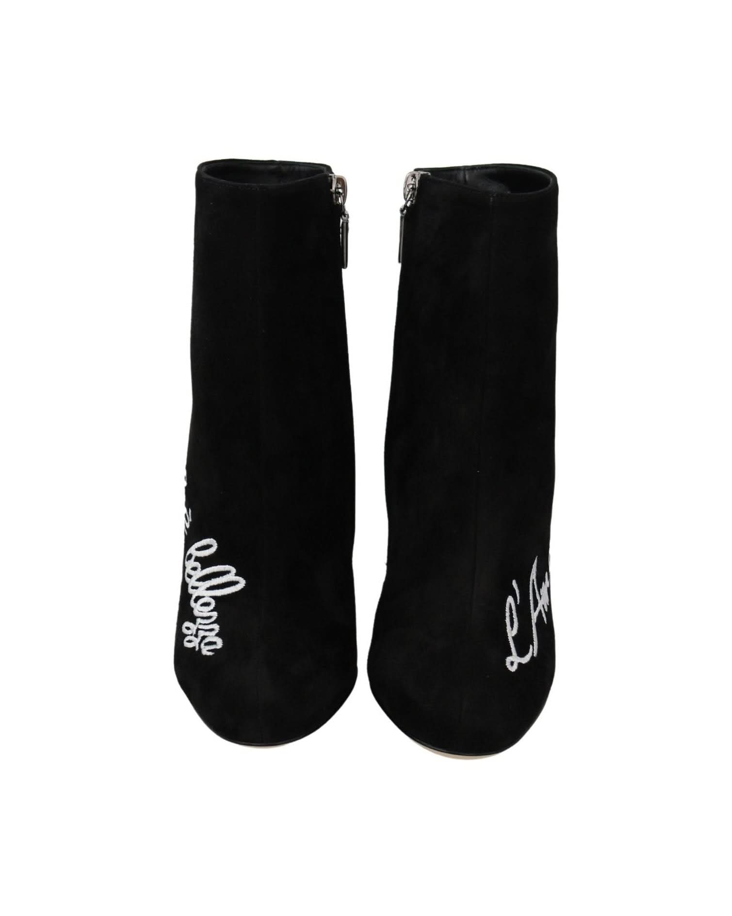 Dolce & Gabbana Embroidered Ankle Boots In Lambskin Suede Boots
