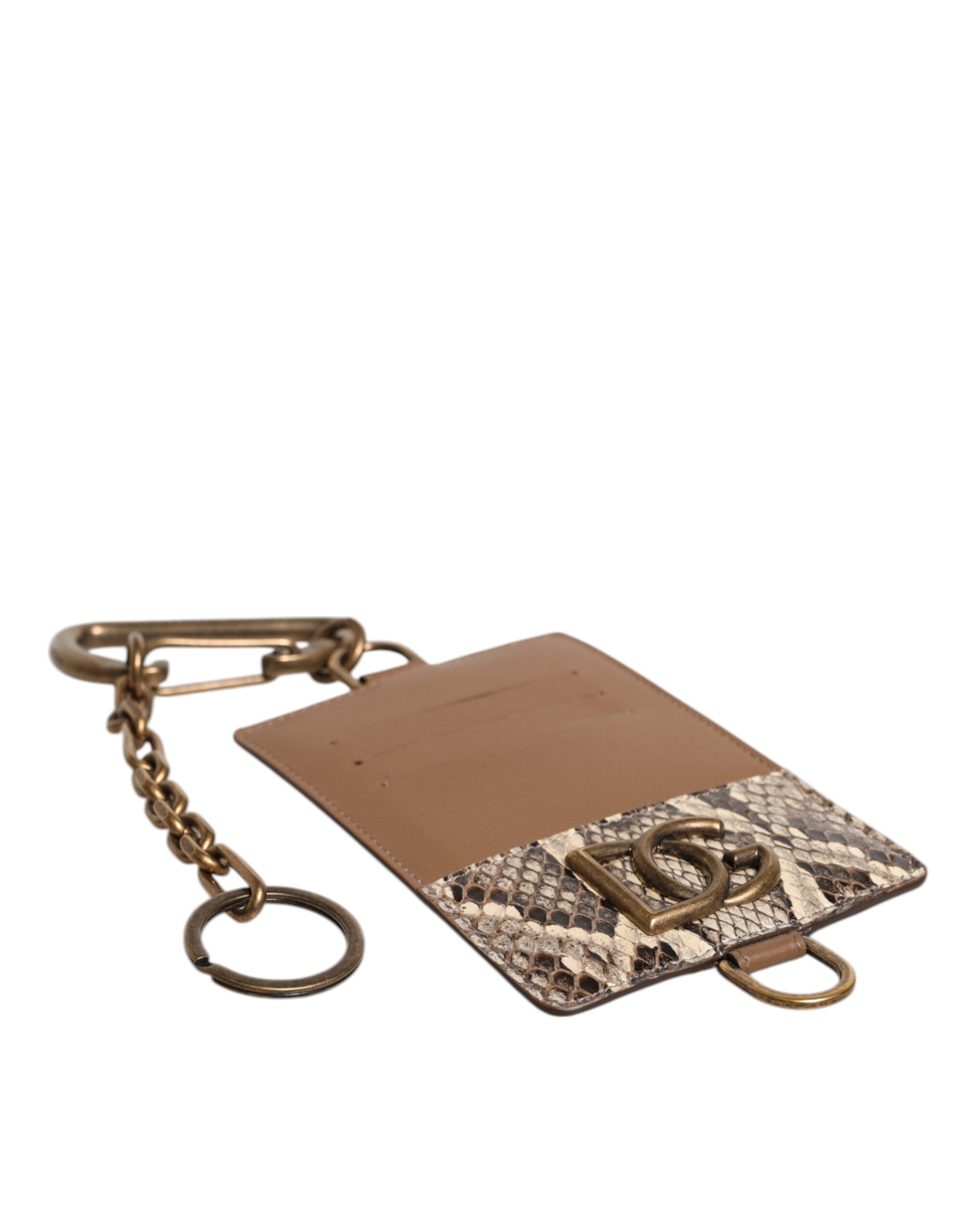 Dolce & Gabbana Exotic Leather Card Holder Dg Logo Plaque Brown Wallet Glam Steals