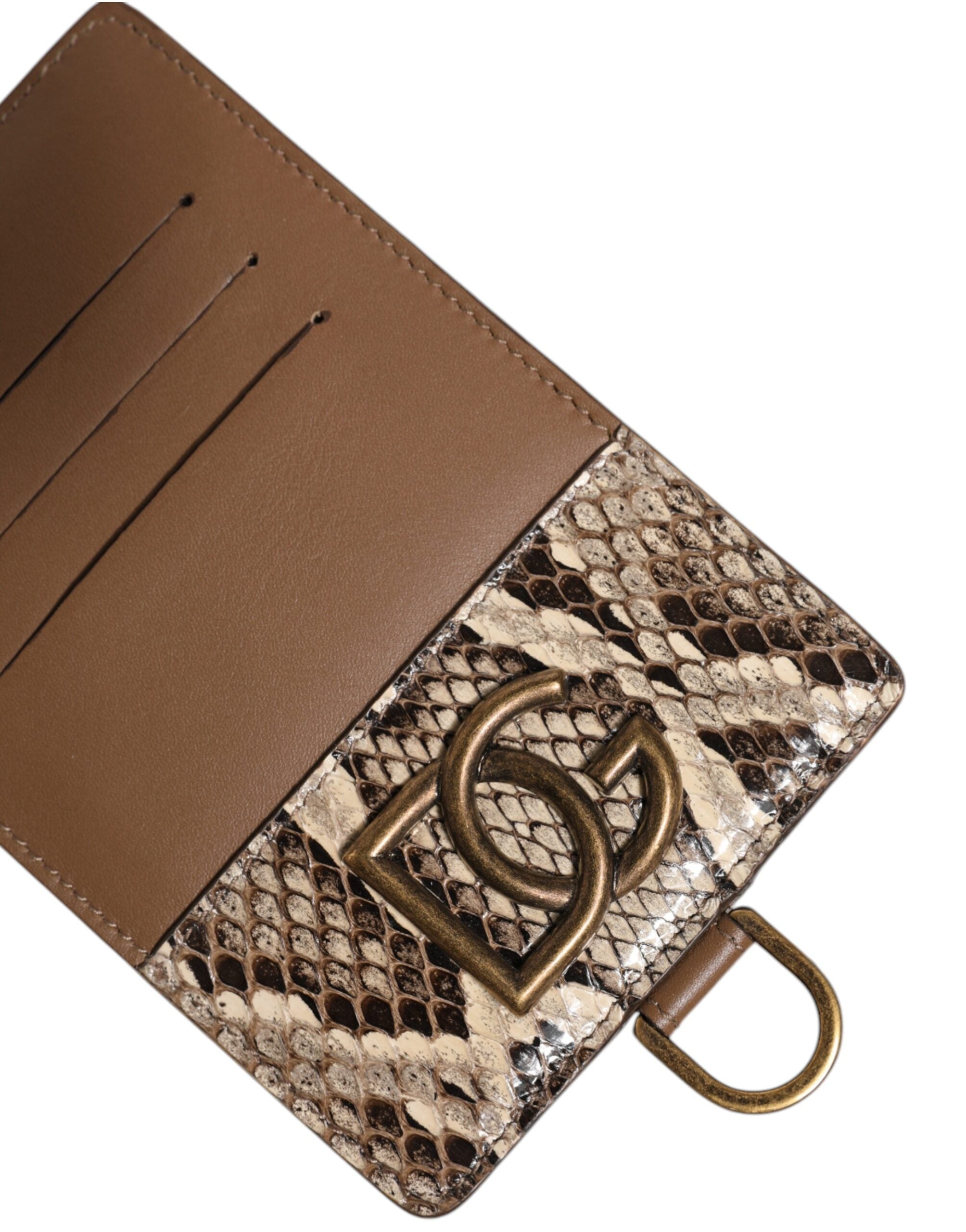 Dolce & Gabbana Exotic Leather Card Holder Dg Logo Plaque Brown Wallet Glam Steals