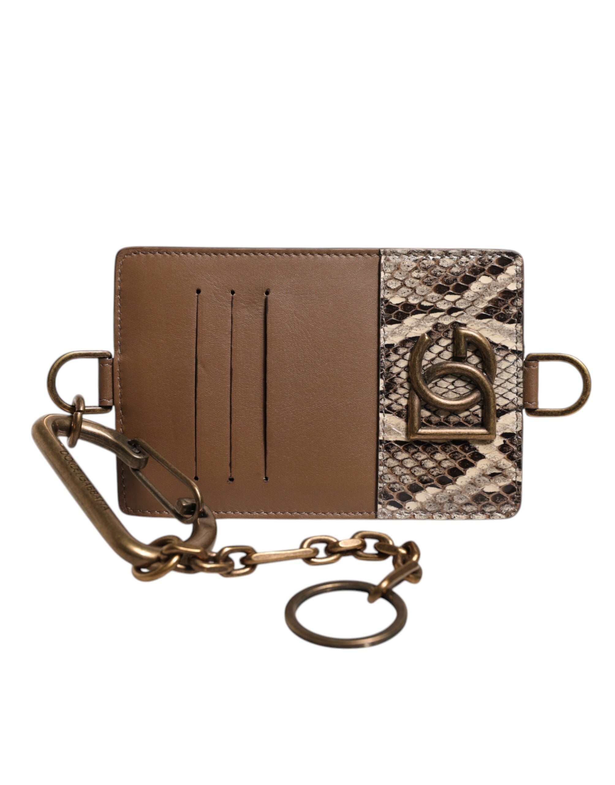 Dolce & Gabbana Exotic Leather Card Holder Dg Logo Plaque Brown Wallet Glam Steals