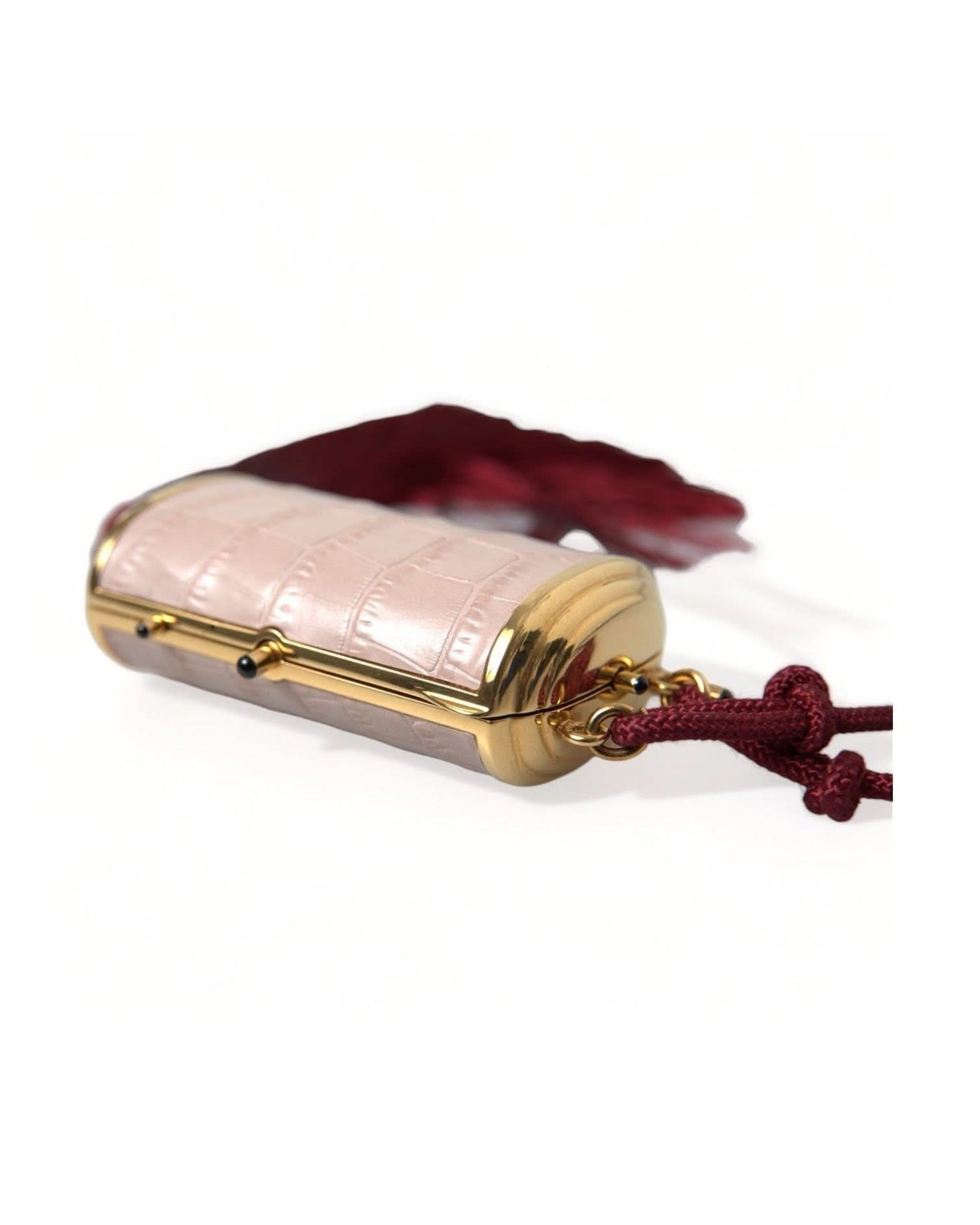 Dolce & Gabbana Pink Exotic Leather Mini Mirror Bag With Tassel Clutch Bags