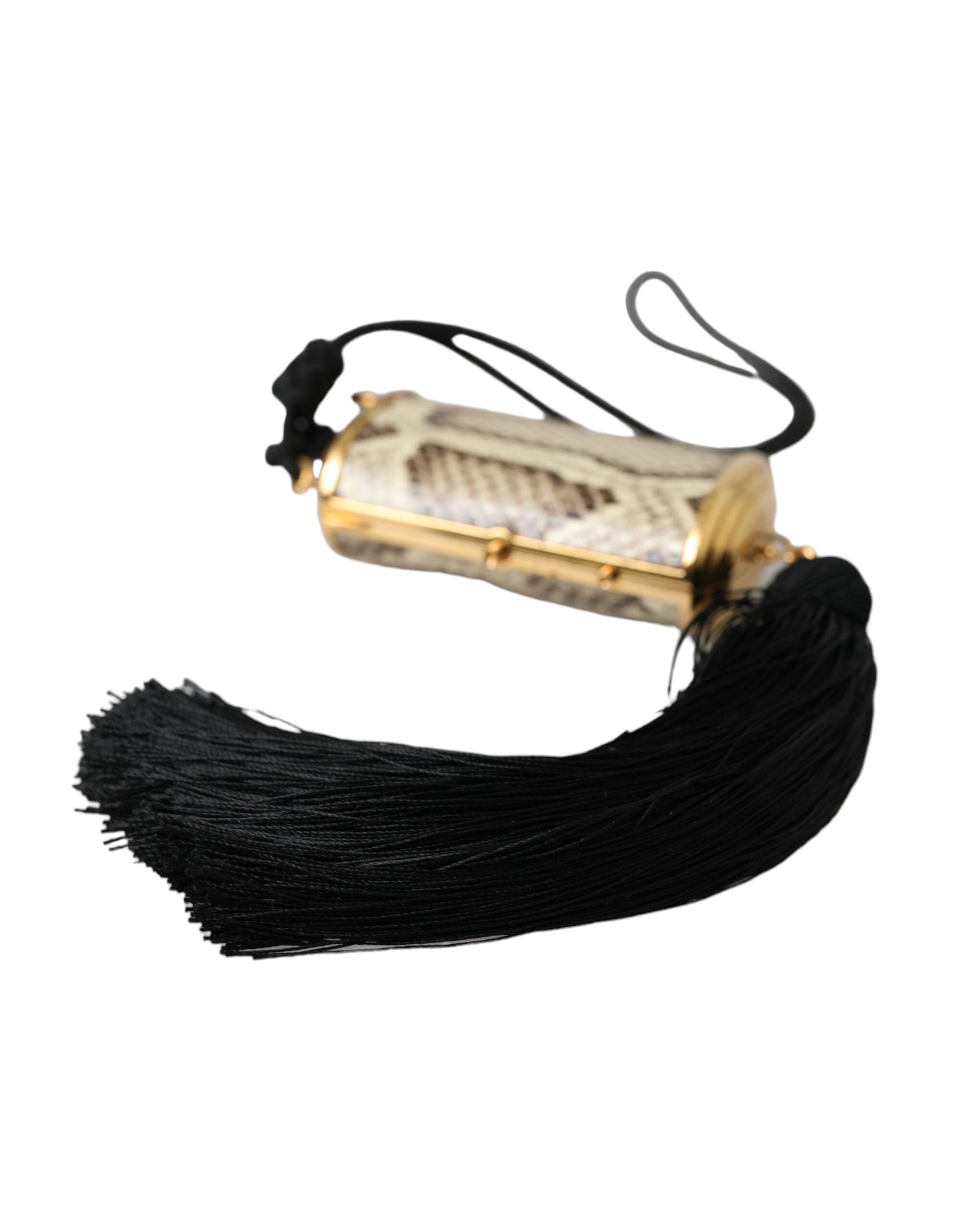 Dolce & Gabbana Exotic Leather Mini Mirror Tassel Make Up Holder Beige Bag Glam Steals