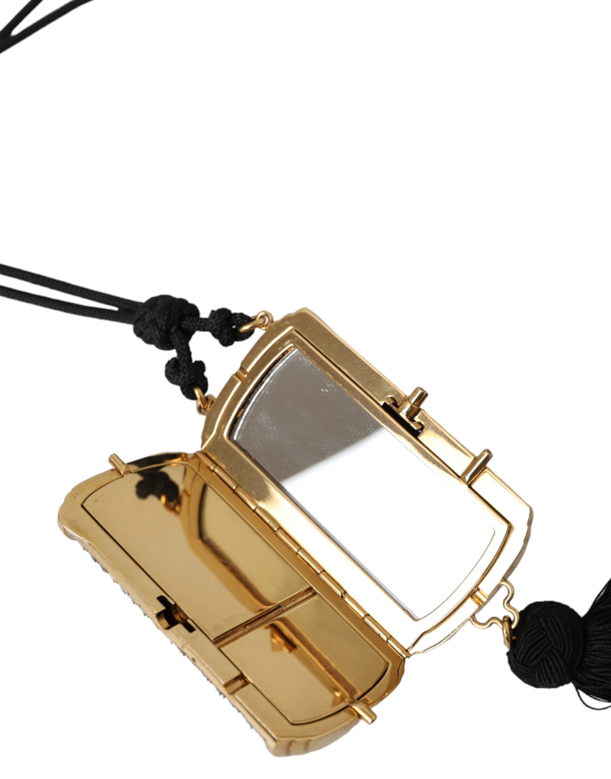 Dolce & Gabbana Exotic Leather Mini Mirror Tassel Make Up Holder Beige Bag Glam Steals