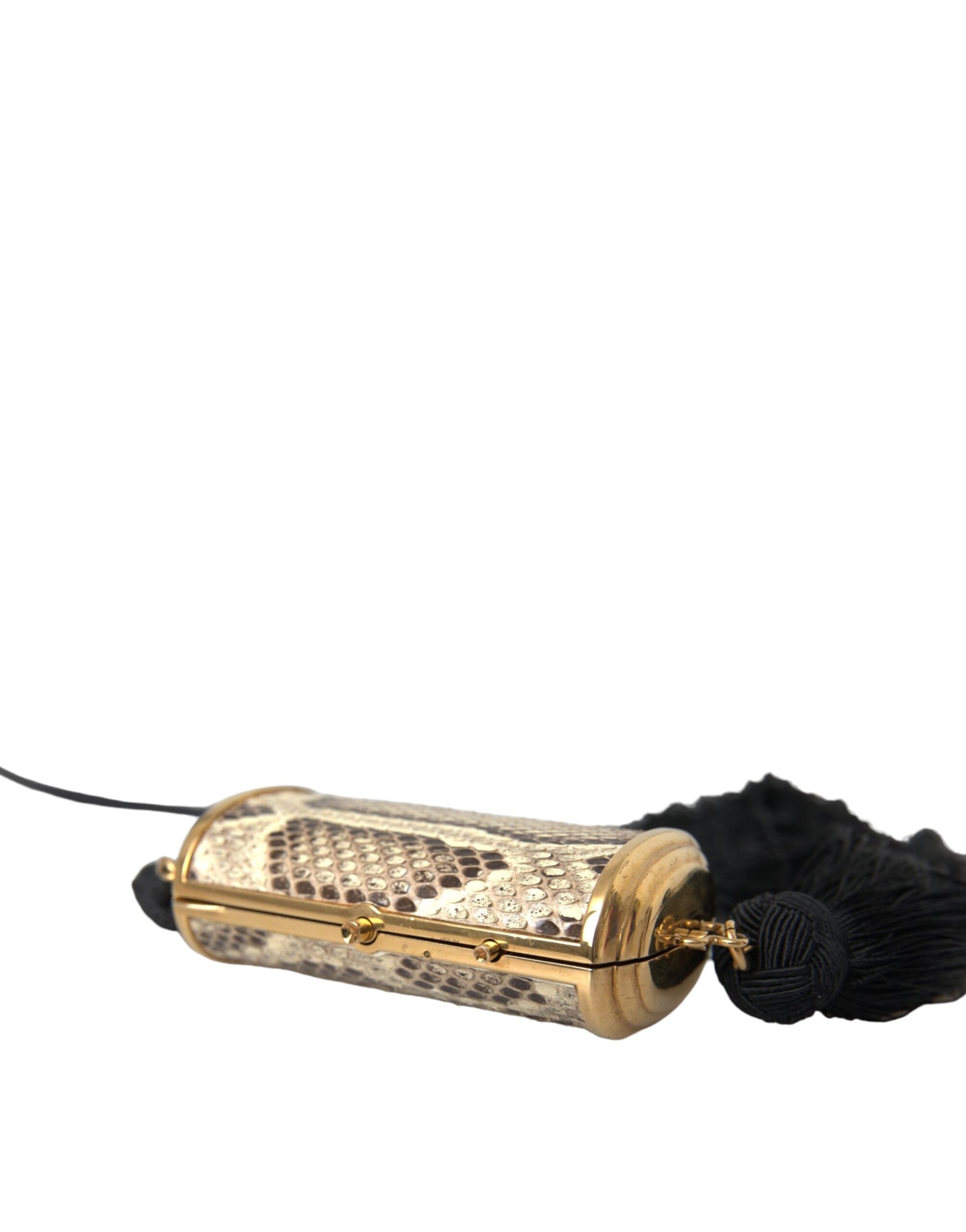 Dolce & Gabbana Exotic Leather Mini Mirror Tassel Make Up Holder Beige Bag Glam Steals