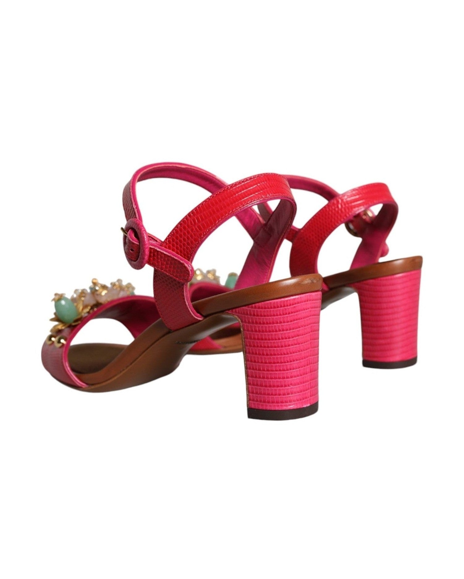 Dolce & Gabbana Fuchsia Leather Embellished Keira Sandals Shoes Glam Steals