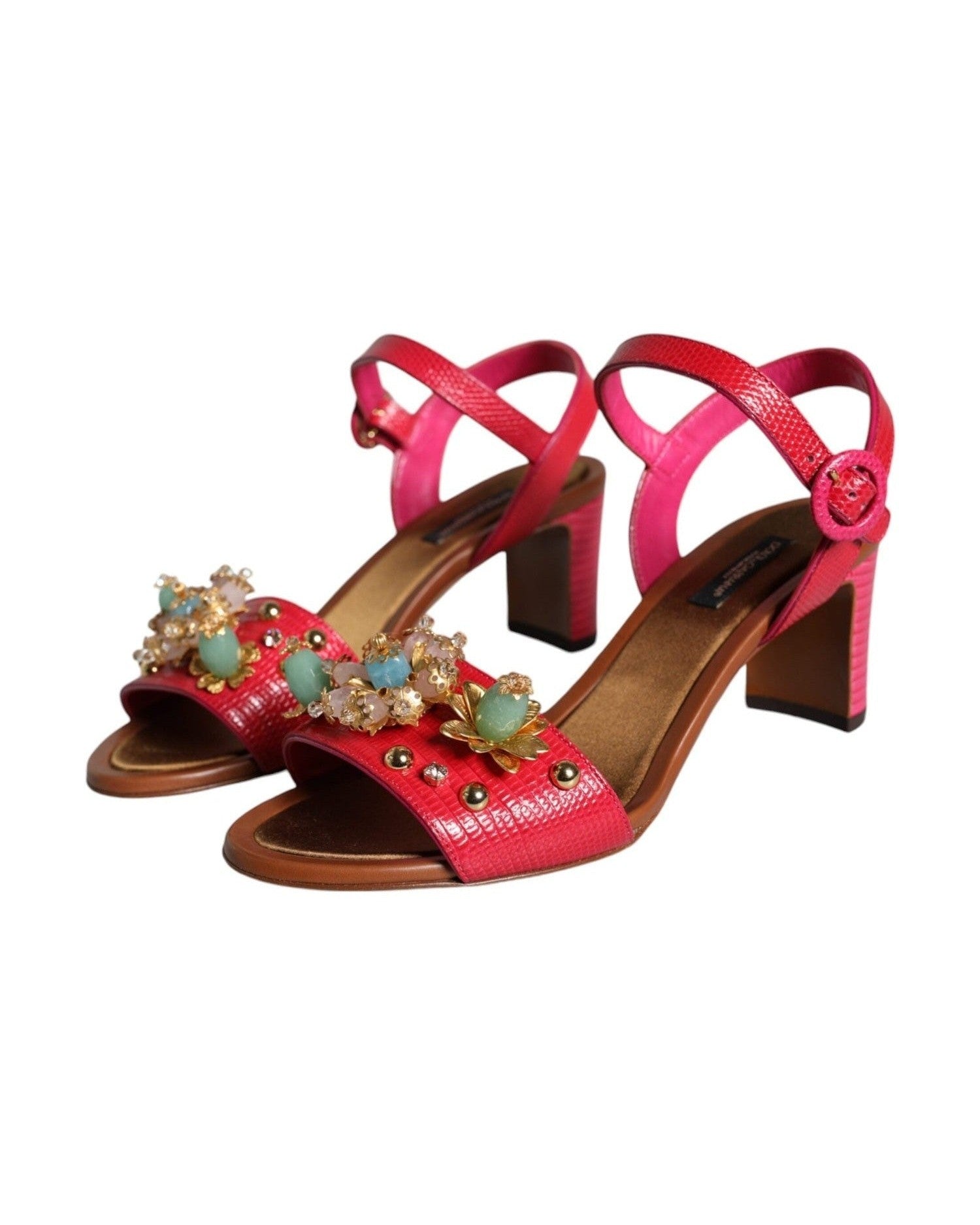 Dolce & Gabbana Fuchsia Leather Embellished Keira Sandals Shoes Glam Steals