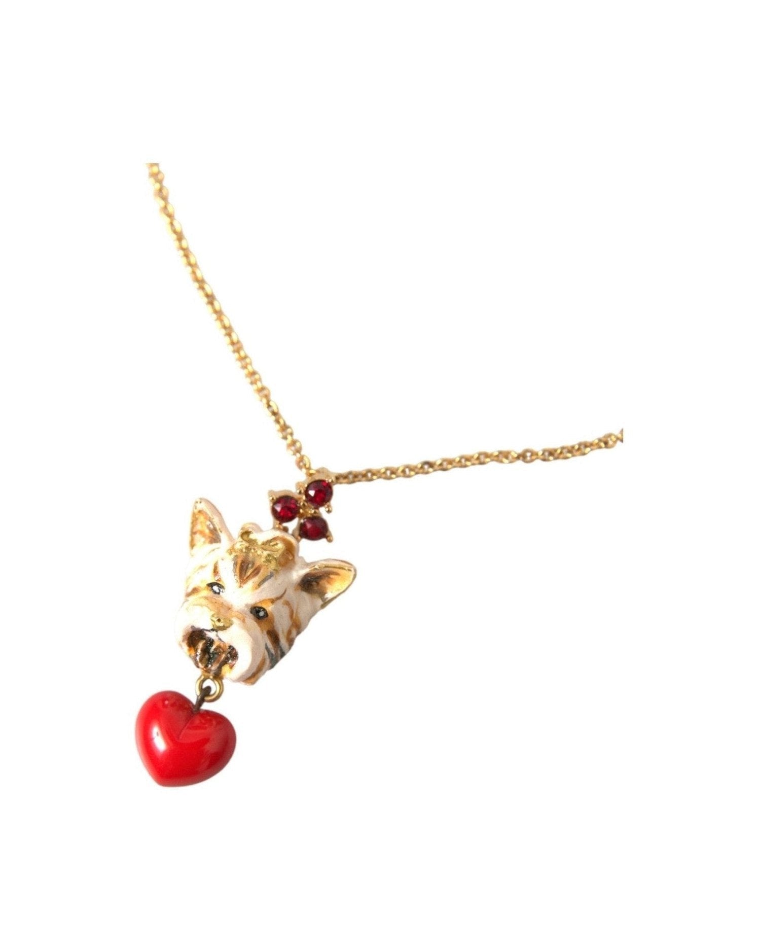 Dolce & Gabbana Brass Chain Dog Heart Pendant Charm Gold Necklace Glam Steals