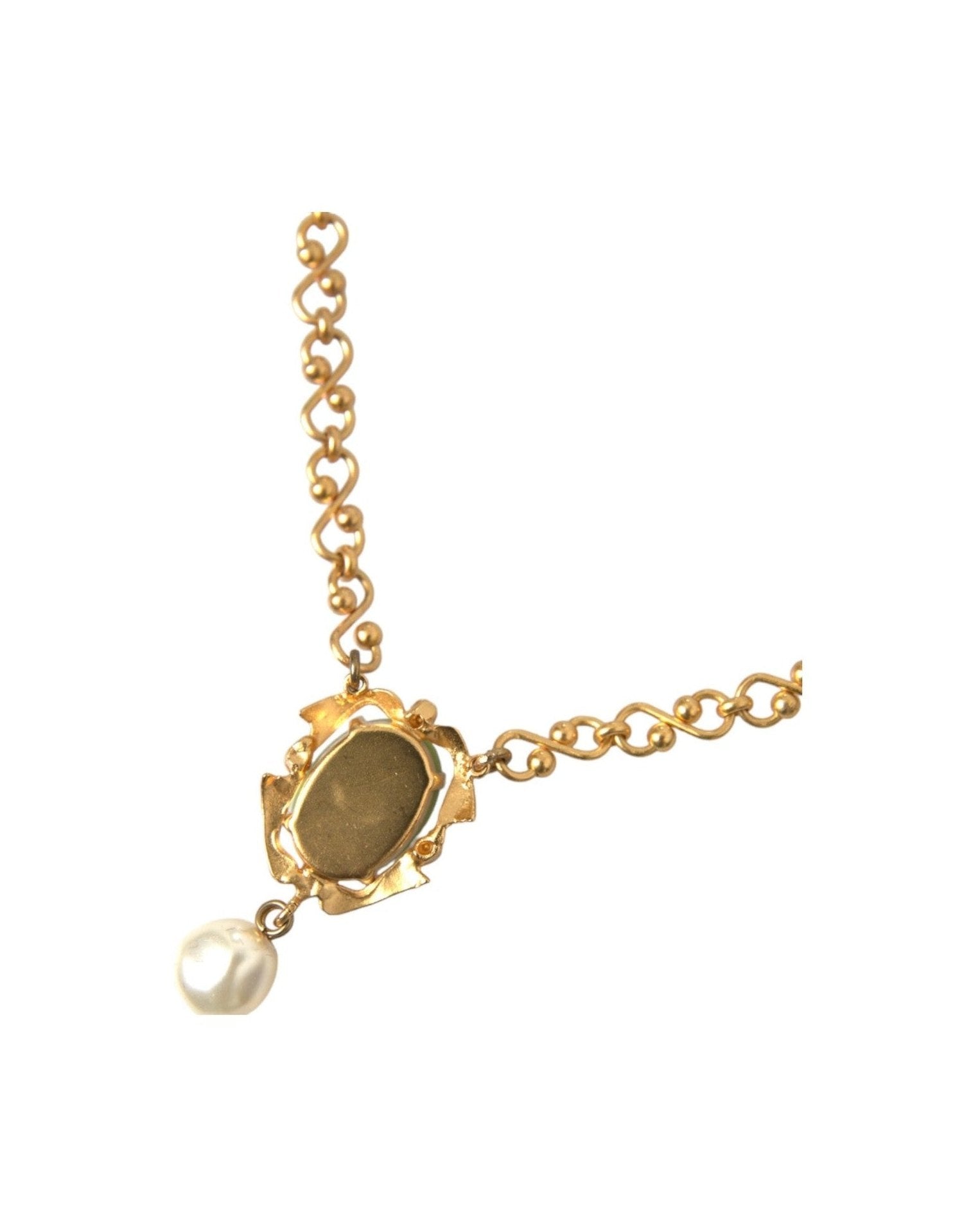 Dolce & Gabbana Brass Chain Pearl Pendant Charm Gold Necklace Glam Steals
