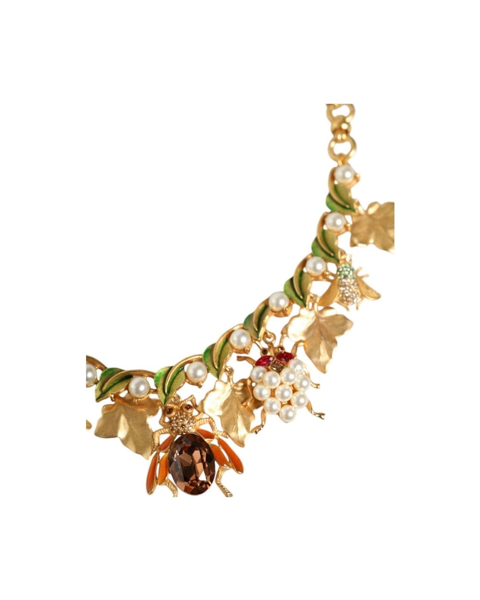 Dolce & Gabbana Brass Crystal Bug Charm Pendant Statement Gold Necklace Glam Steals