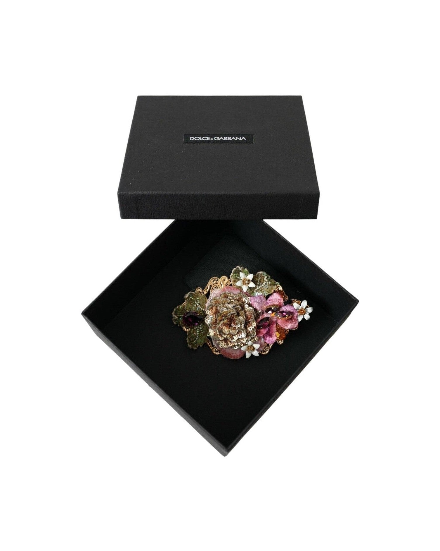 Dolce & Gabbana Brass Floral Crystal Sequined Hair Gold Clip Glam Steals