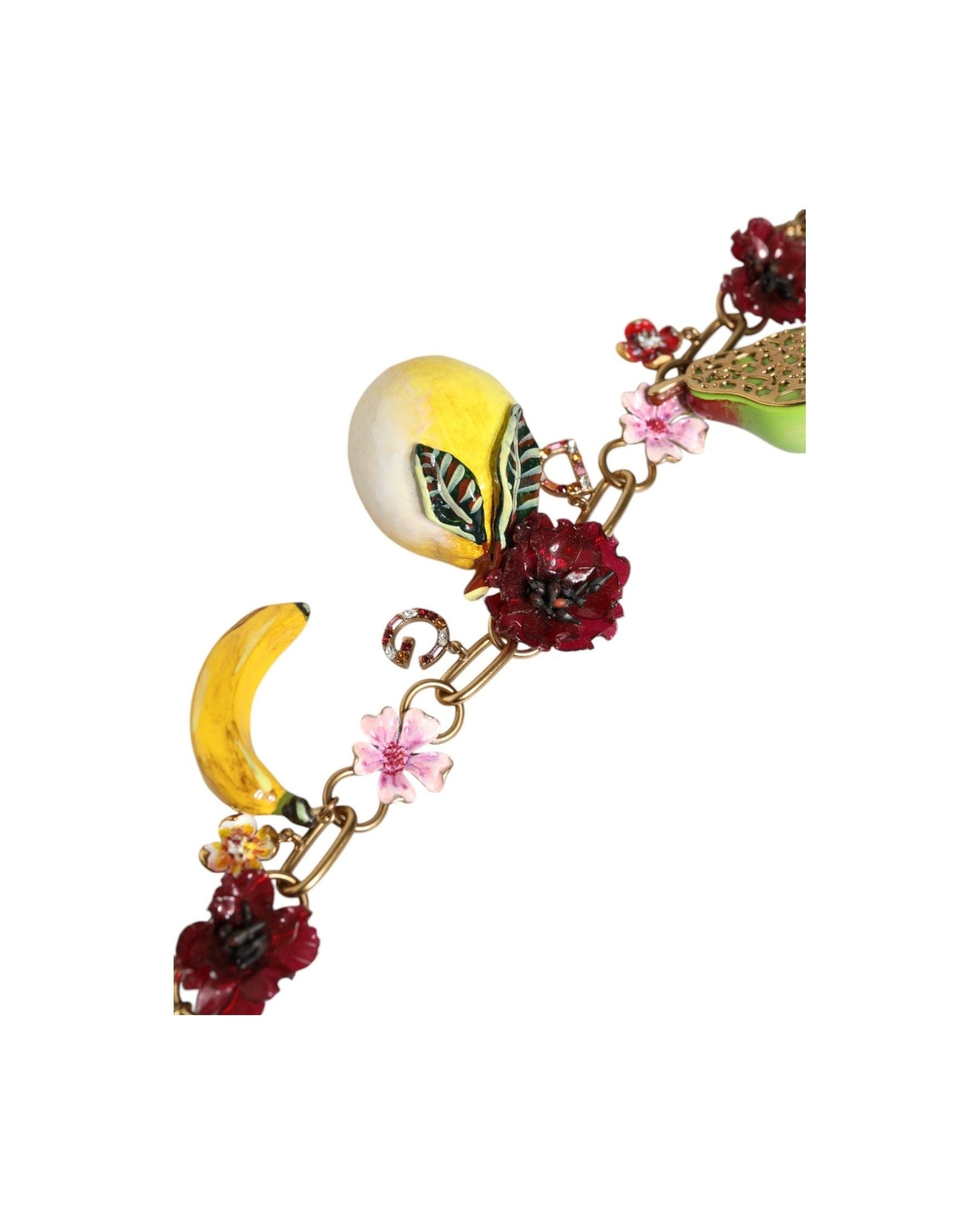 Dolce & Gabbana Brass Fruit Pendants Flowers Crystal Logo Gold Necklace Glam Steals