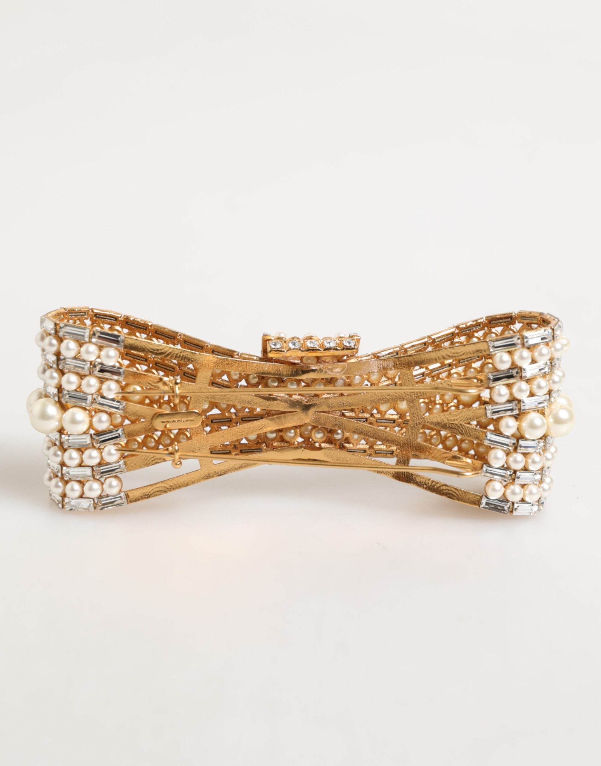 Dolce & Gabbana Gold Brass Glas Crystal Faux Pearl Embellished Brooch Glam Steals
