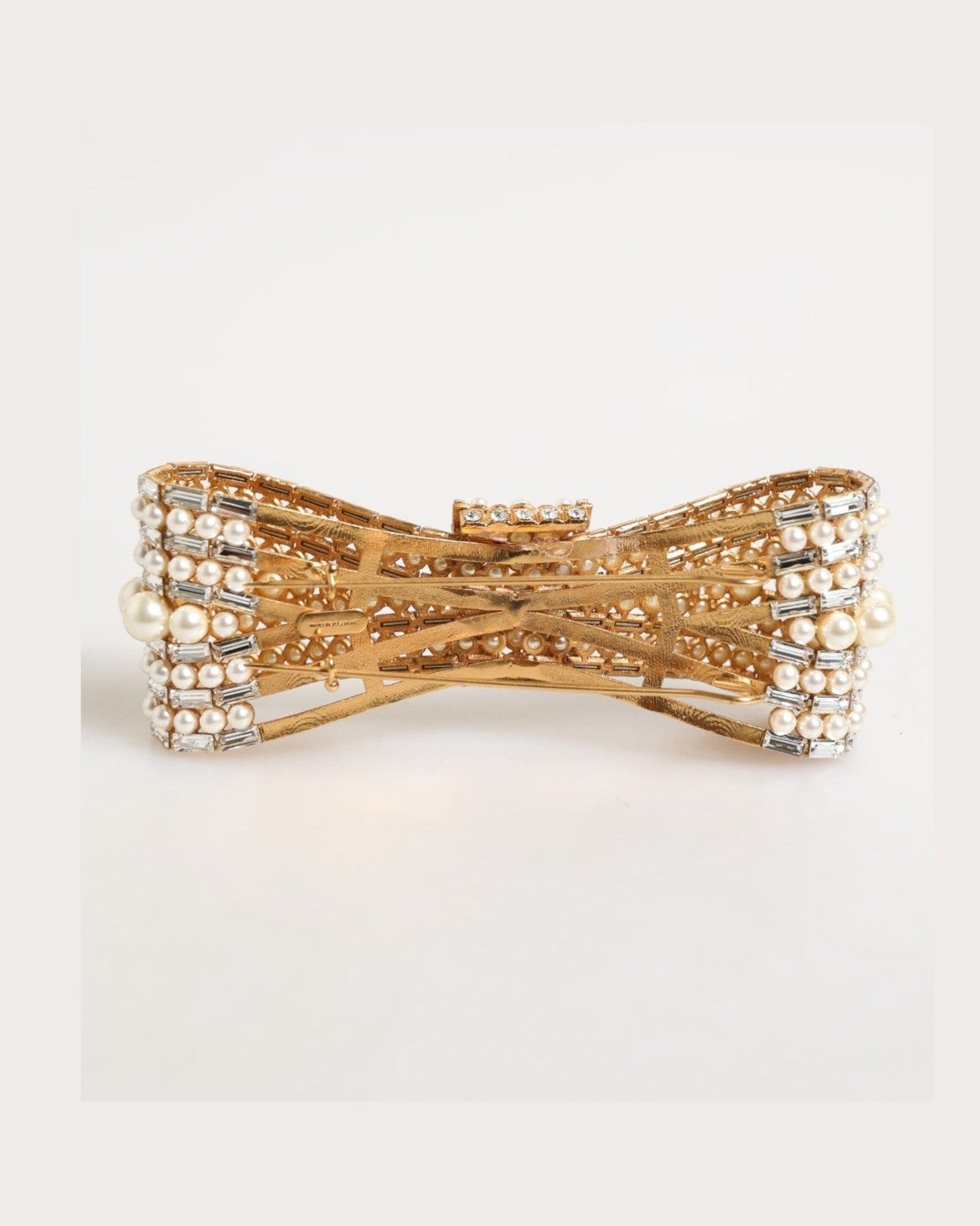 Dolce & Gabbana Gold Brass Glas Crystal Faux Pearl Embellished Brooch Glam Steals