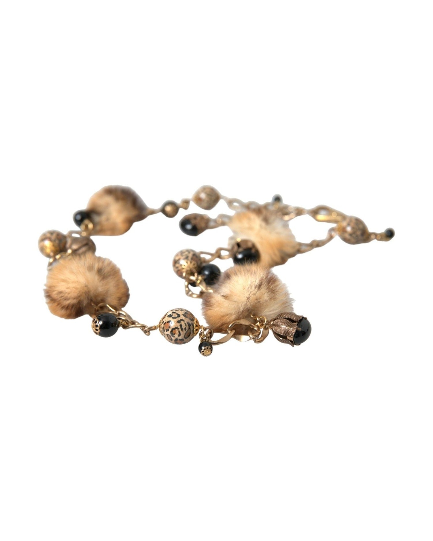 Dolce & Gabbana Brass Leopard Fur Pearl Collier Chain Gold Belt Glam Steals