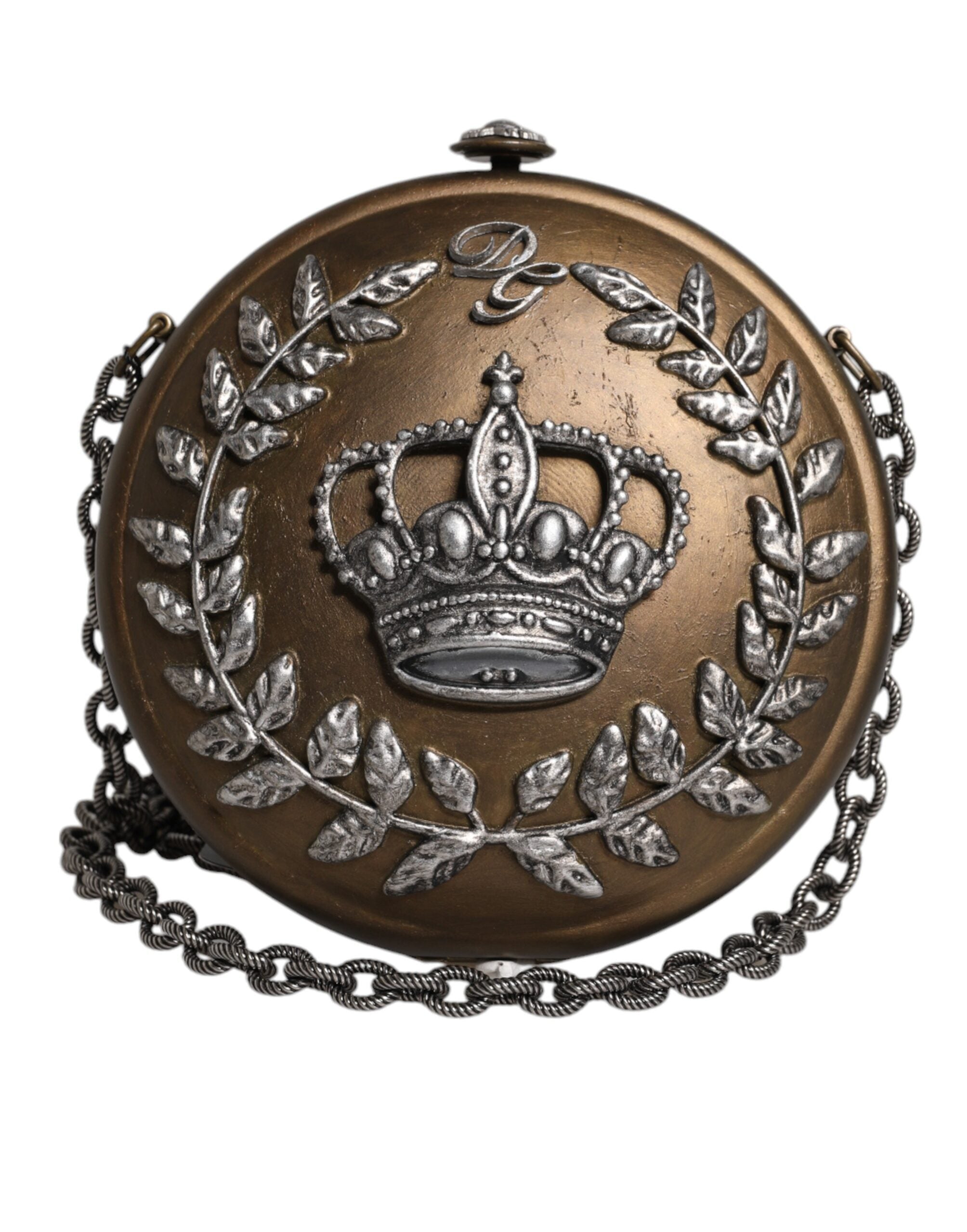 Dolce & Gabbana Gold Brass Metal Dg Crown Clutch Crossbody Bag Glam Steals