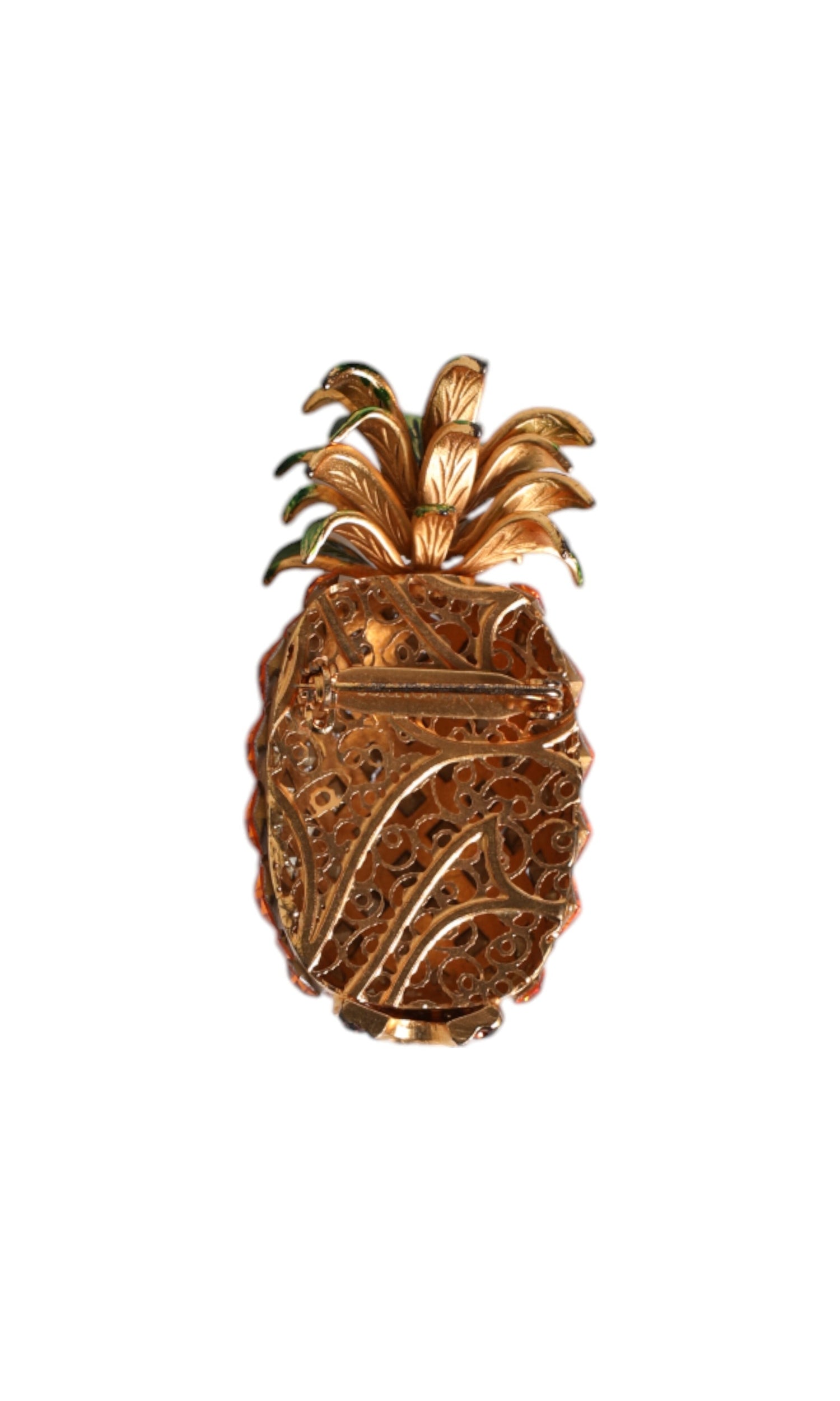 Dolce & Gabbana Gold Brass Pineapple Crystal Jewelry Brooch Pin Glam Steals