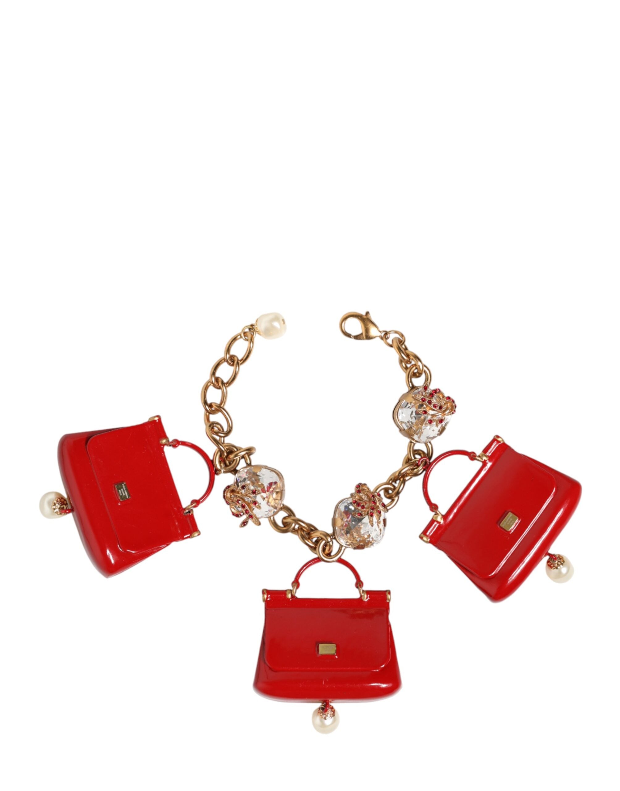 Dolce & Gabbana Gold Bronze Bag Embellished Crystals Bracelet Glam Steals