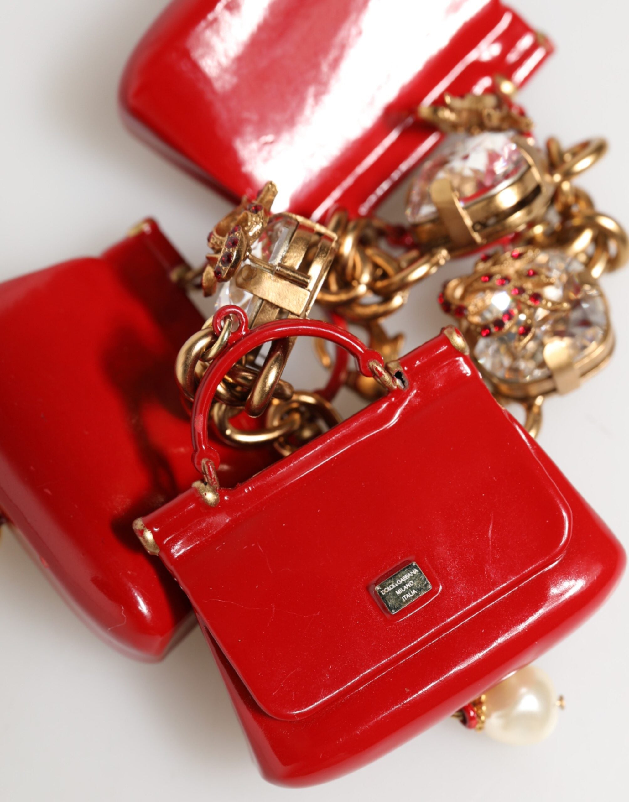 Dolce & Gabbana Gold Bronze Bag Embellished Crystals Bracelet Glam Steals