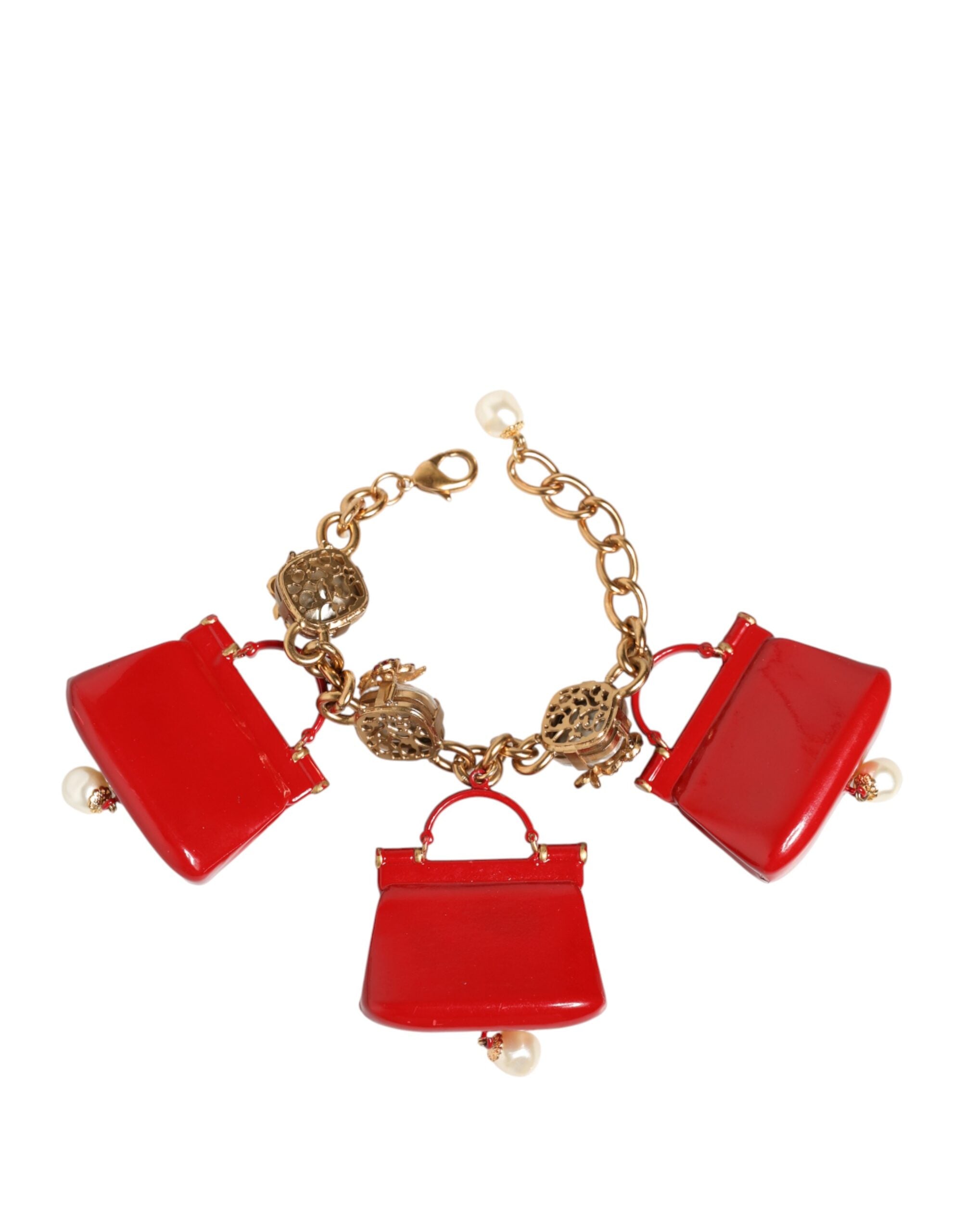 Dolce & Gabbana Gold Bronze Bag Embellished Crystals Bracelet Glam Steals