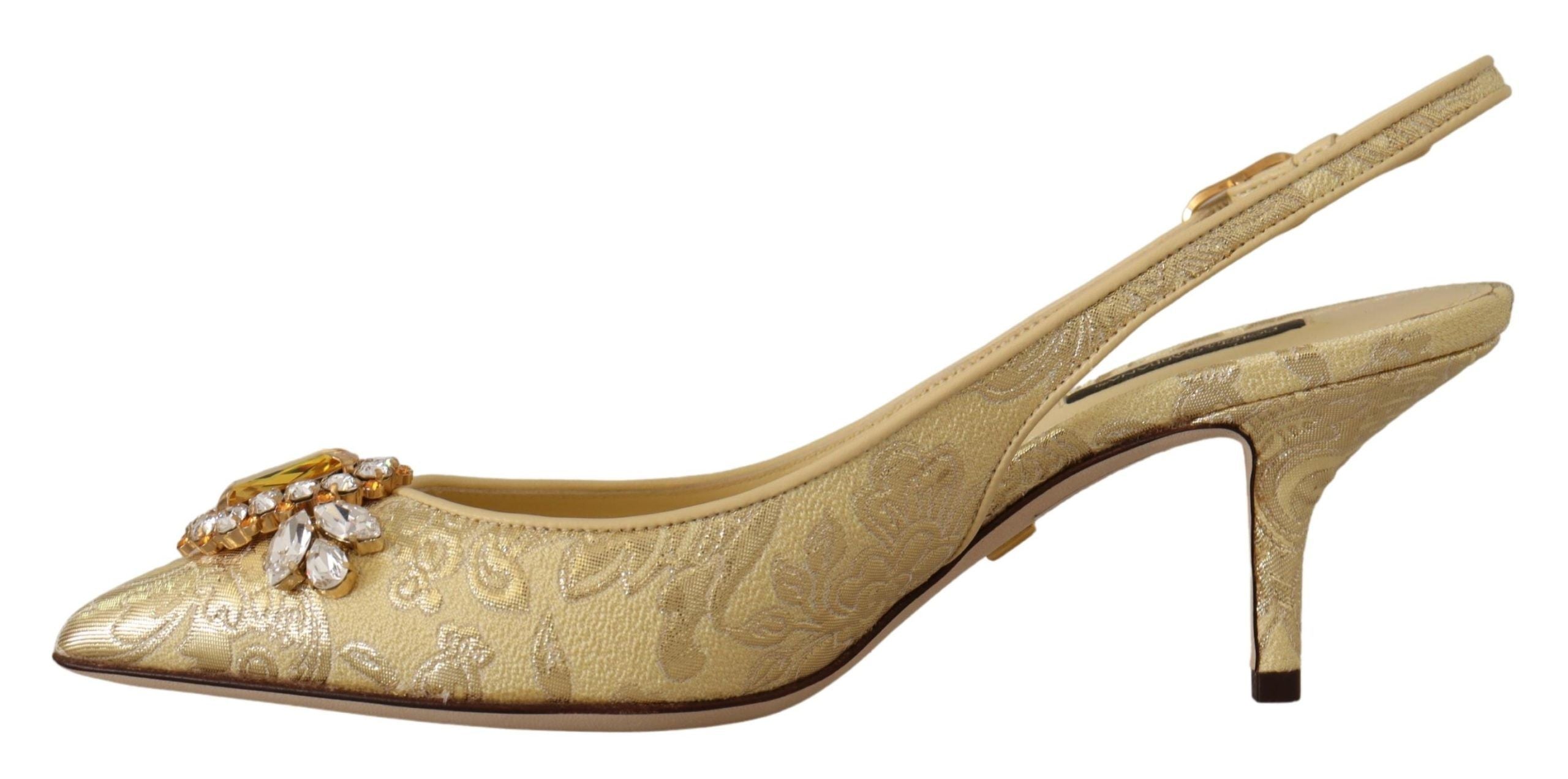 Dolce & Gabbana Gold Crystal Slingbacks Heels Glam Steals