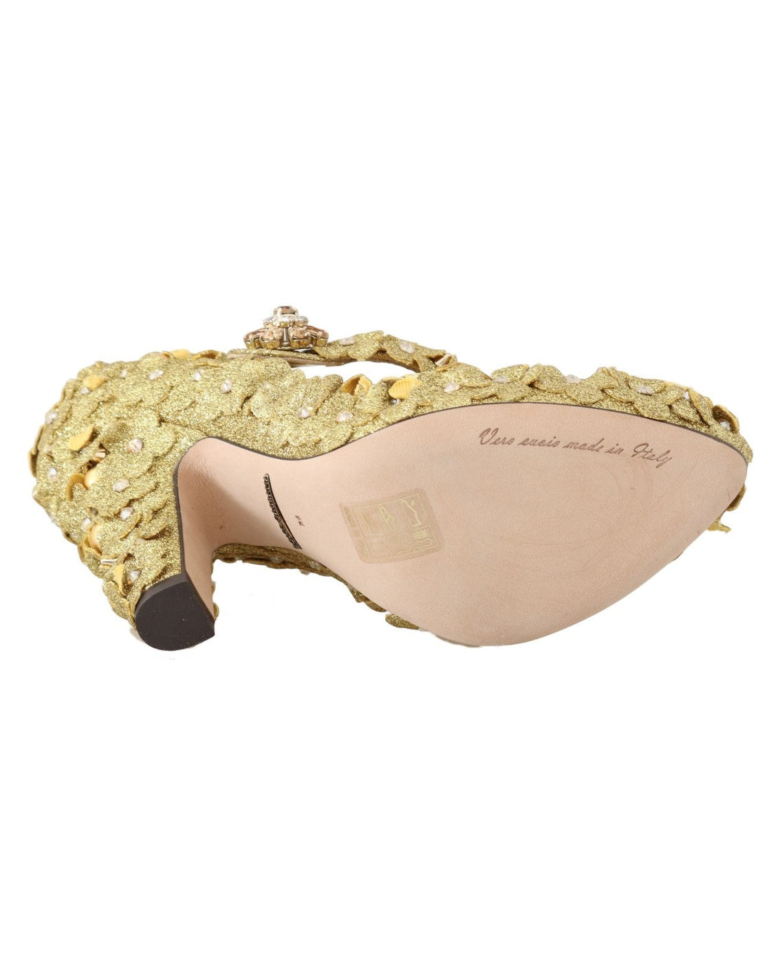 Dolce & Gabbana Gold Floral Crystal Mary Janes Pumps Heels