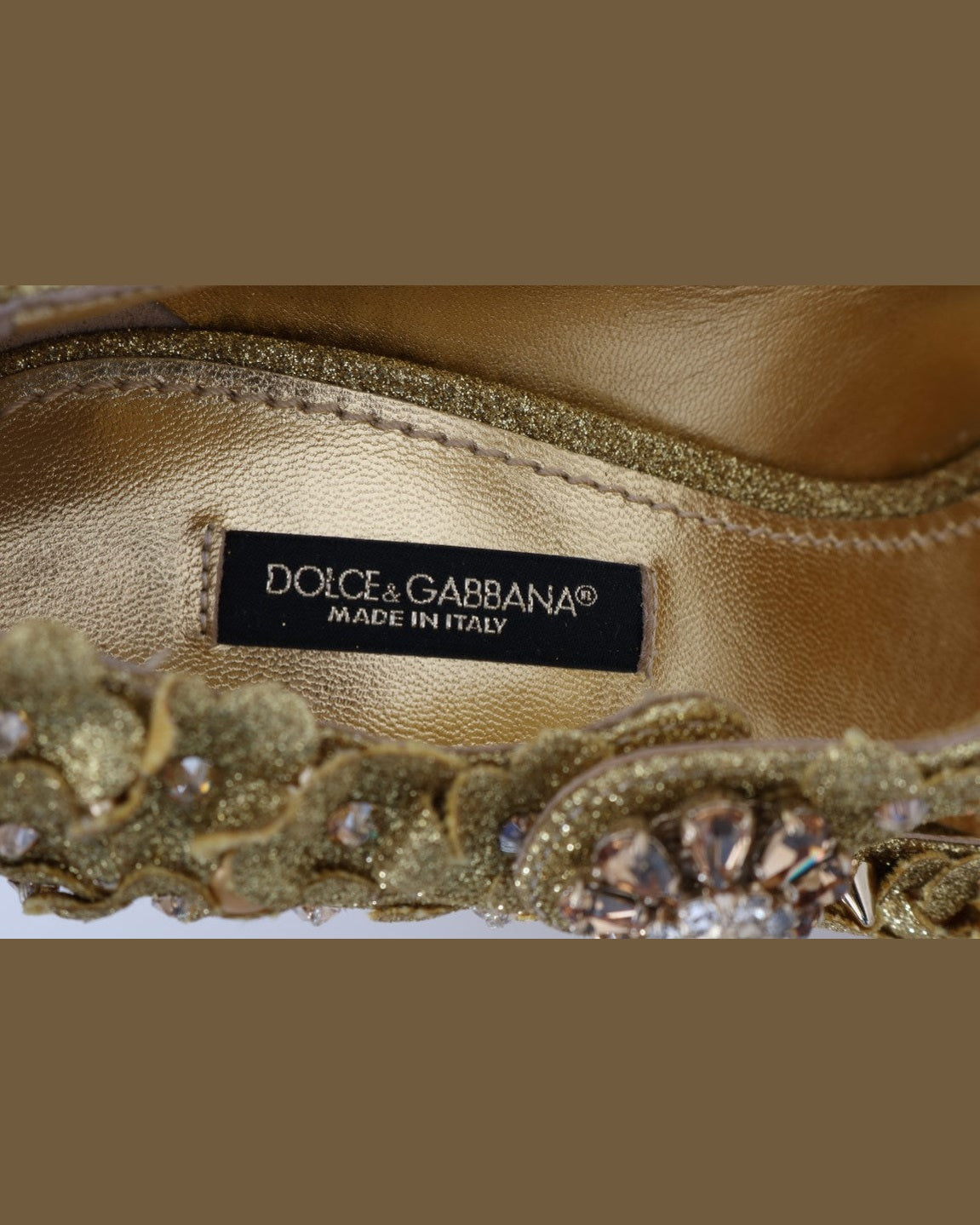Dolce & Gabbana Gold Floral Crystal Mary Janes Pumps Heels