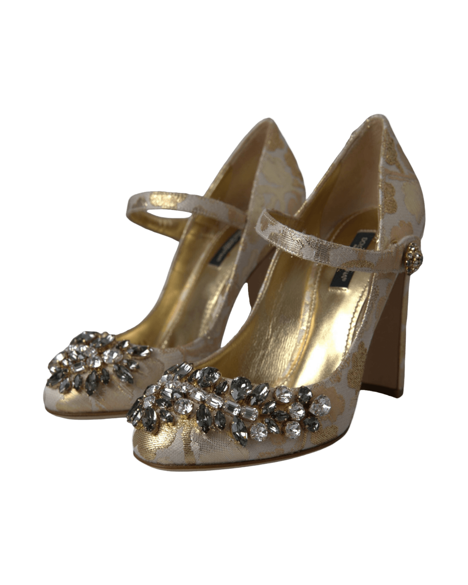 Dolce & Gabbana Gold Jacquard Crystal Mary Janes Pumps Shoes Glam Steals