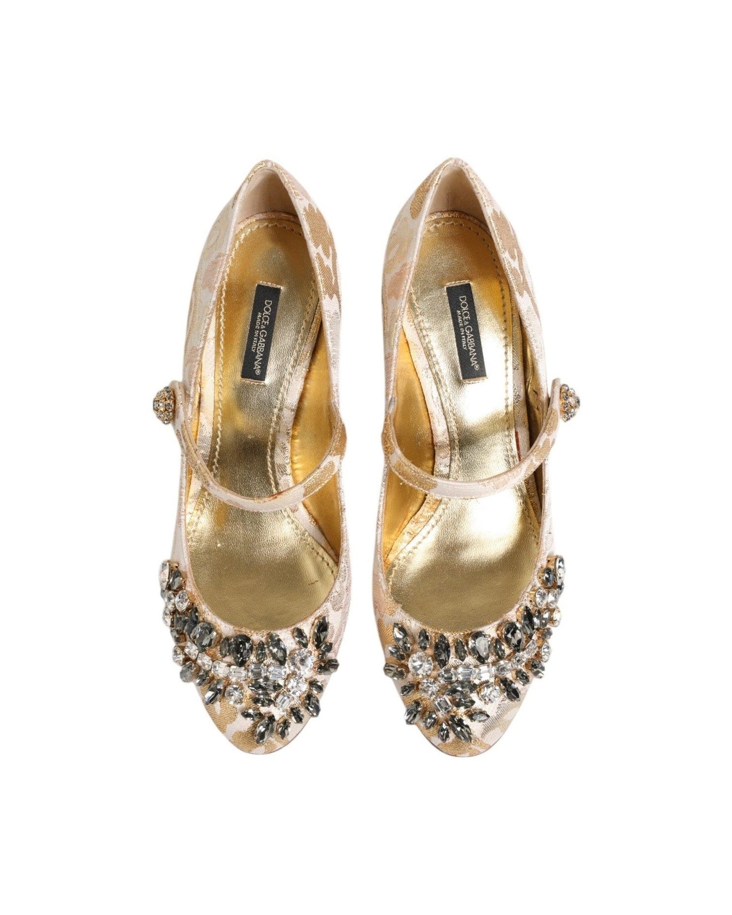 Dolce & Gabbana Gold Jacquard Crystal Mary Janes Pumps Shoes Glam Steals
