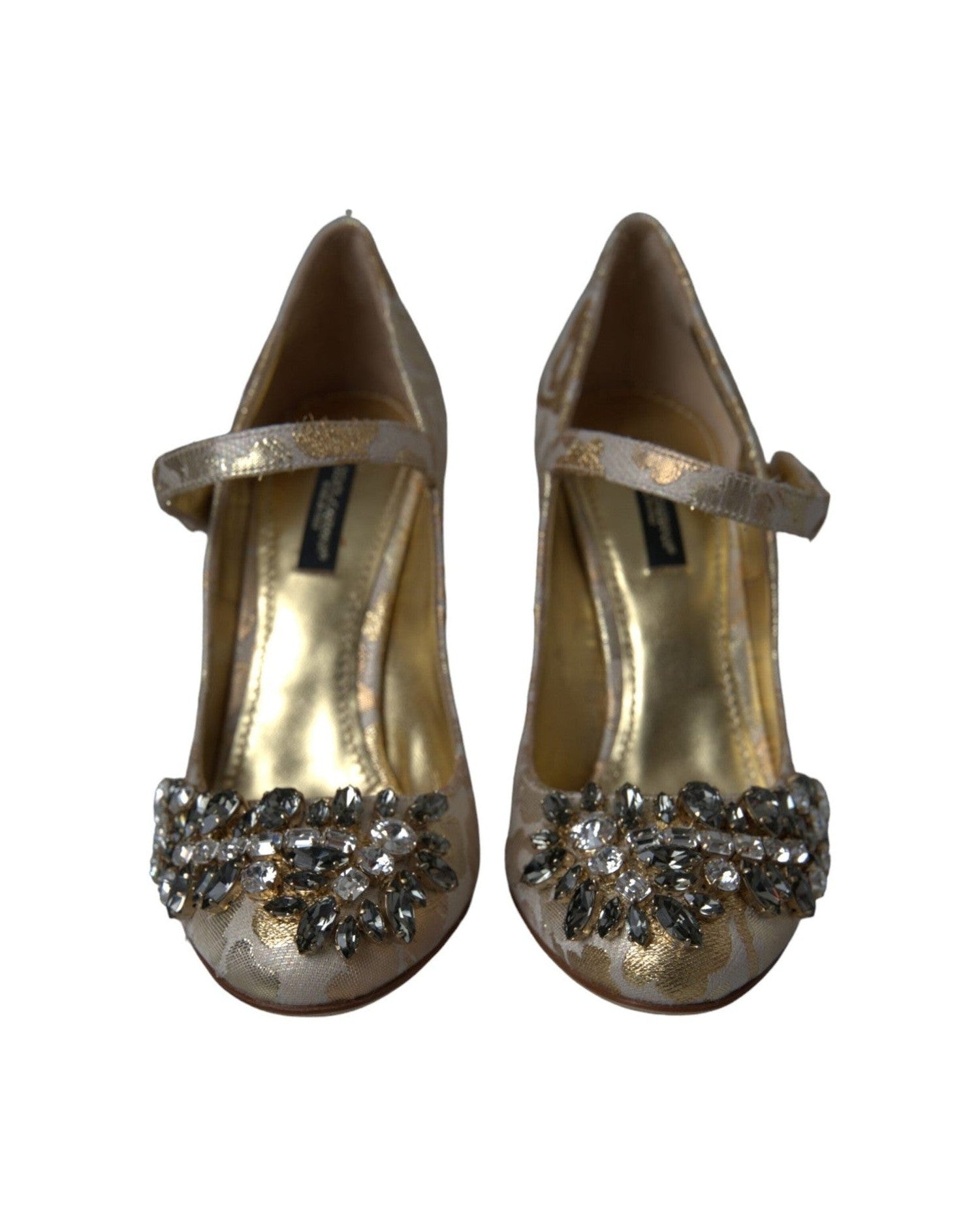 Dolce & Gabbana Gold Jacquard Crystal Mary Janes Pumps Shoes Glam Steals