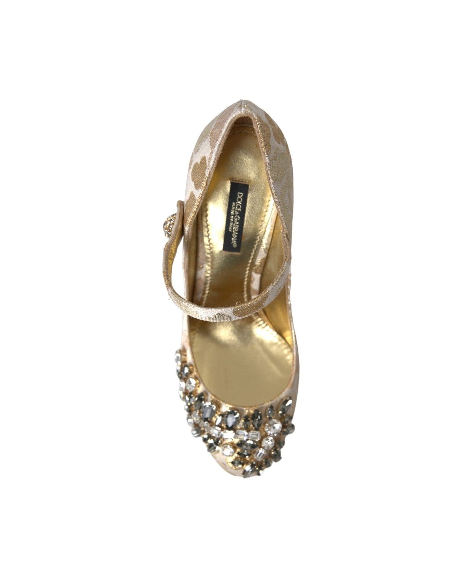 Dolce & Gabbana Gold Jacquard Crystal Mary Janes Pumps Shoes Glam Steals