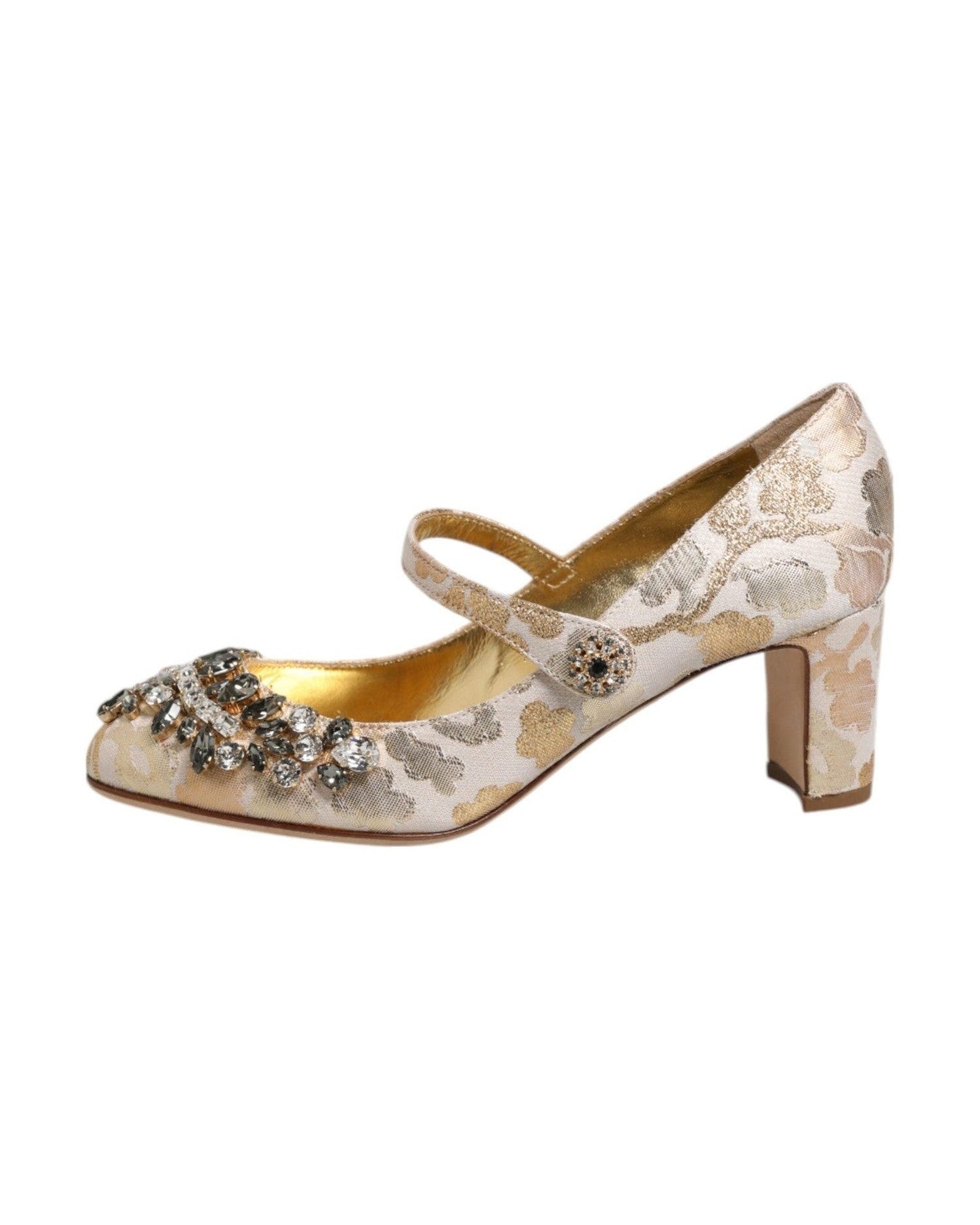 Dolce & Gabbana Gold Jacquard Crystal Mary Janes Pumps Shoes Glam Steals