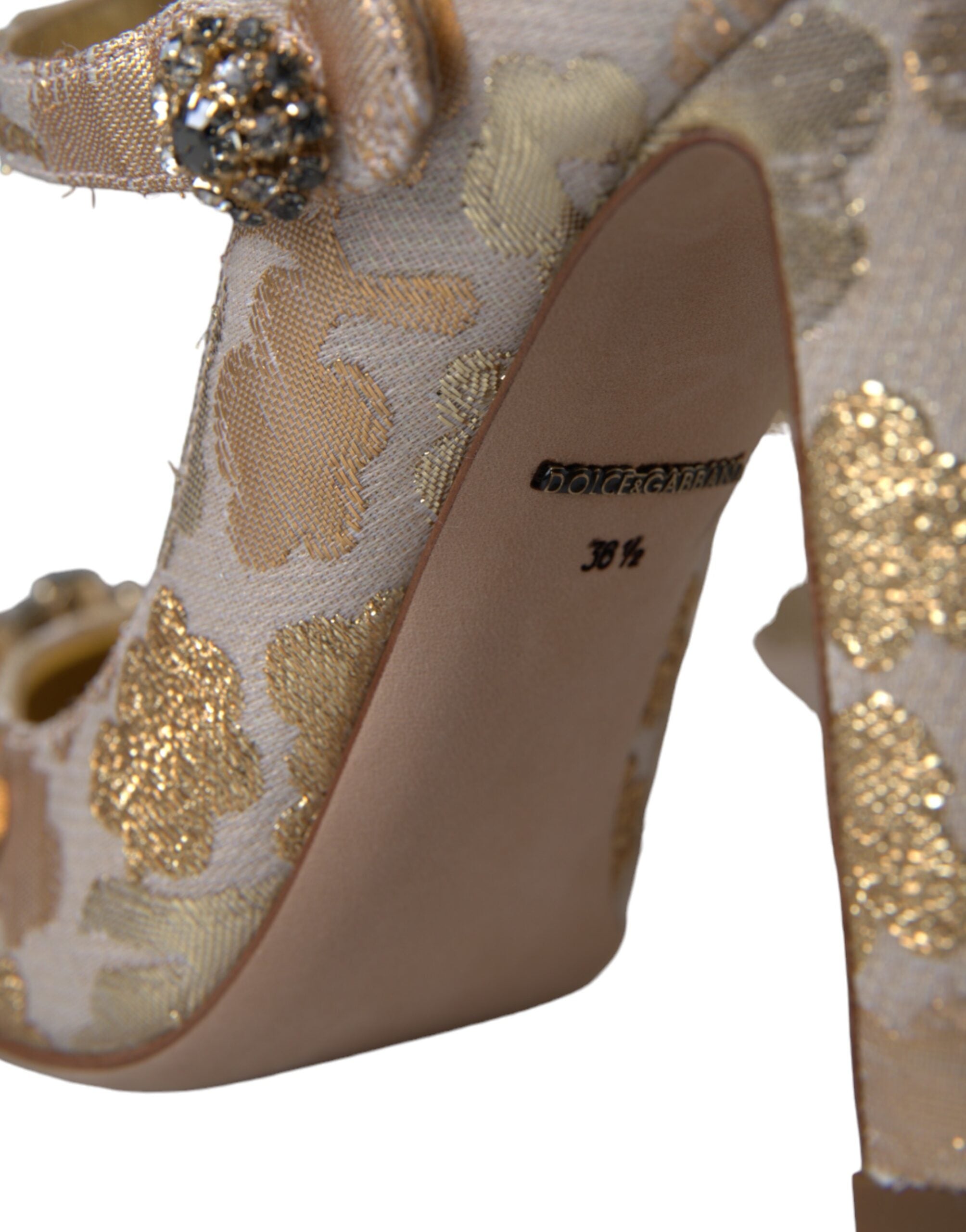 Dolce & Gabbana Gold Jacquard Crystal Mary Janes Pumps Shoes Glam Steals