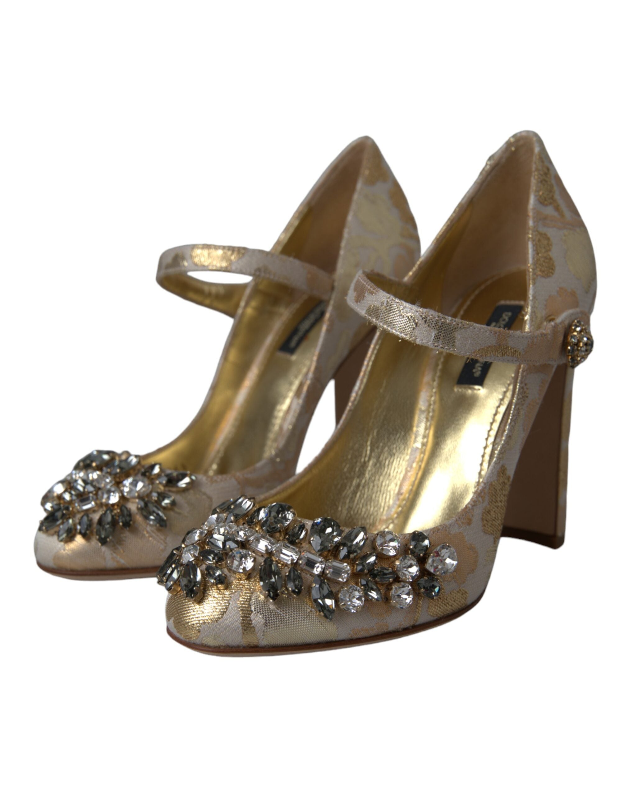 Dolce & Gabbana Gold Jacquard Crystal Mary Janes Pumps Shoes Glam Steals