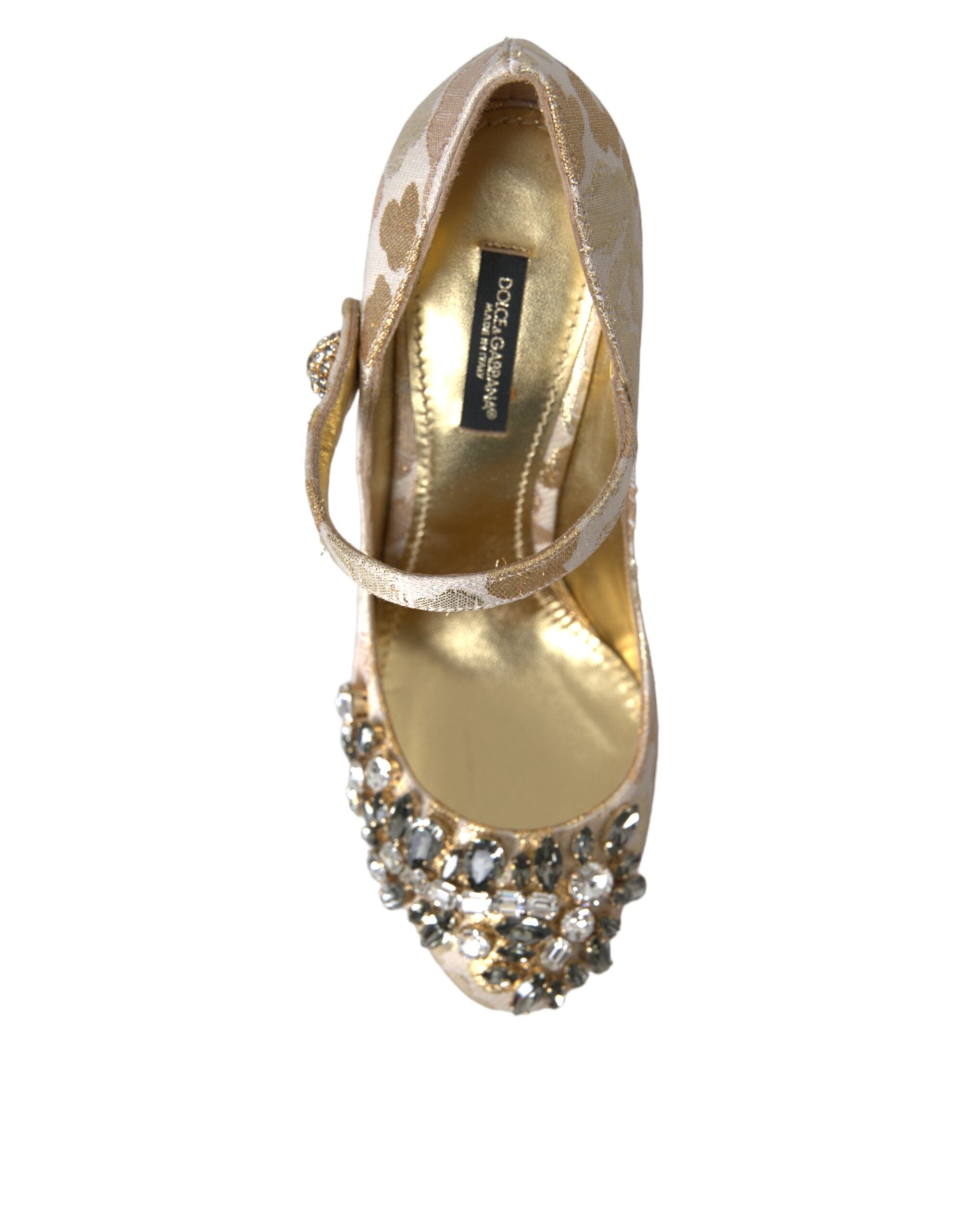 Dolce & Gabbana Gold Jacquard Crystal Mary Janes Pumps Shoes Glam Steals