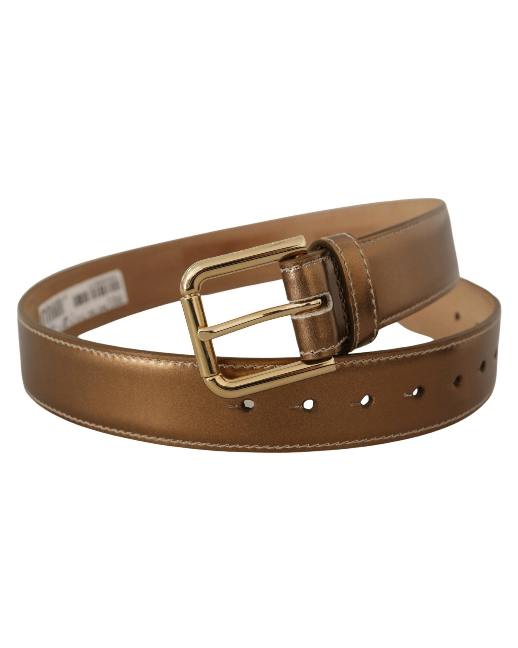 Dolce & Gabbana Gold Leather Bronze Calf Logo Waist Buckle Belt Belts