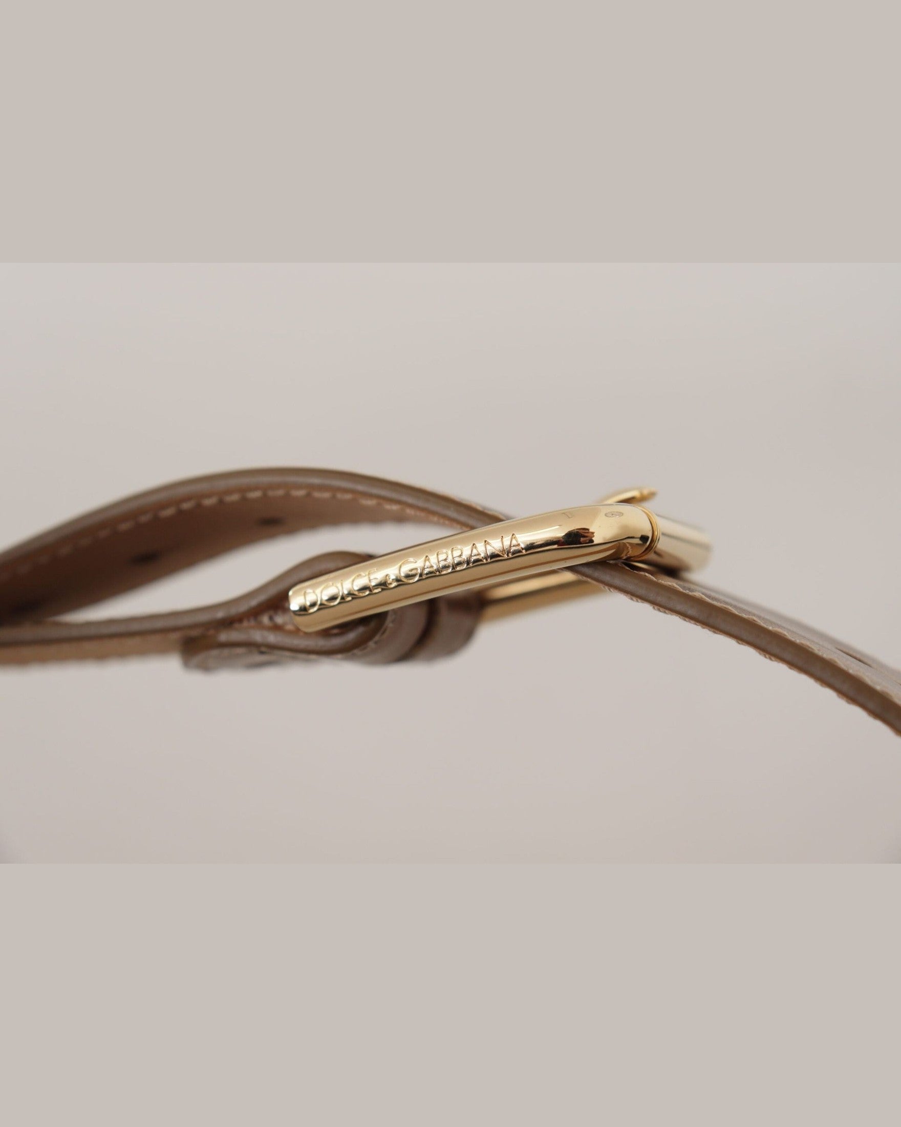 Dolce & Gabbana Gold Leather Bronze Calf Logo Waist Buckle Belt Belts