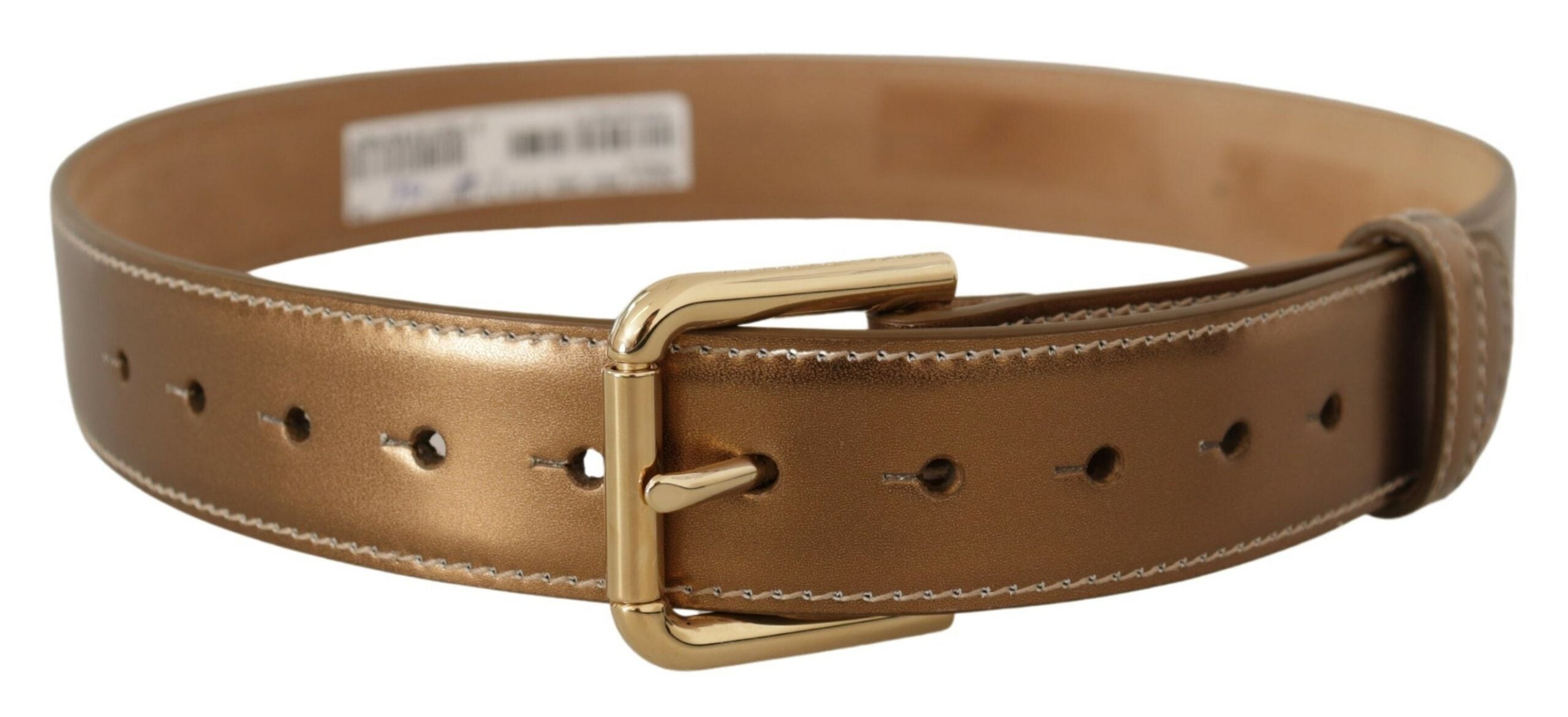 Dolce & Gabbana Gold Leather Bronze Calf Logo Waist Buckle Belt Glam Steals