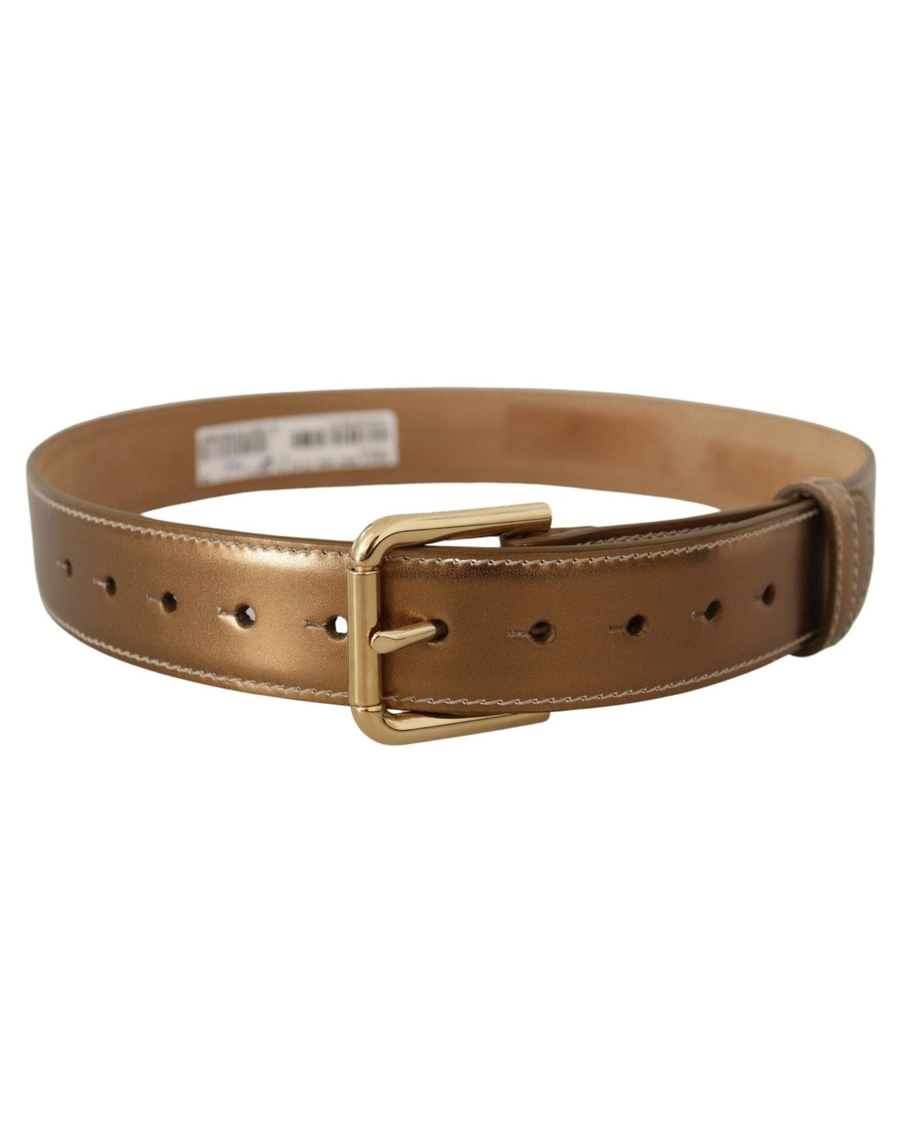 Dolce & Gabbana Gold Leather Bronze Calf Logo Waist Buckle Belt Belts