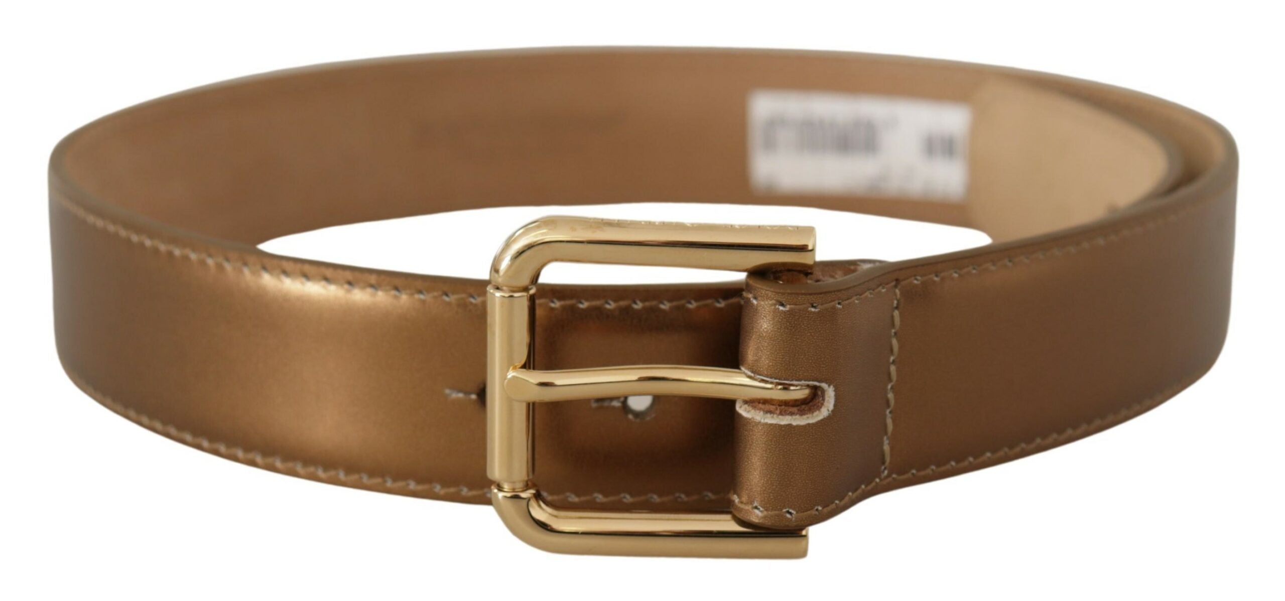 Dolce & Gabbana Gold Leather Bronze Logo Engraved Waist Buckle Belt Glam Steals