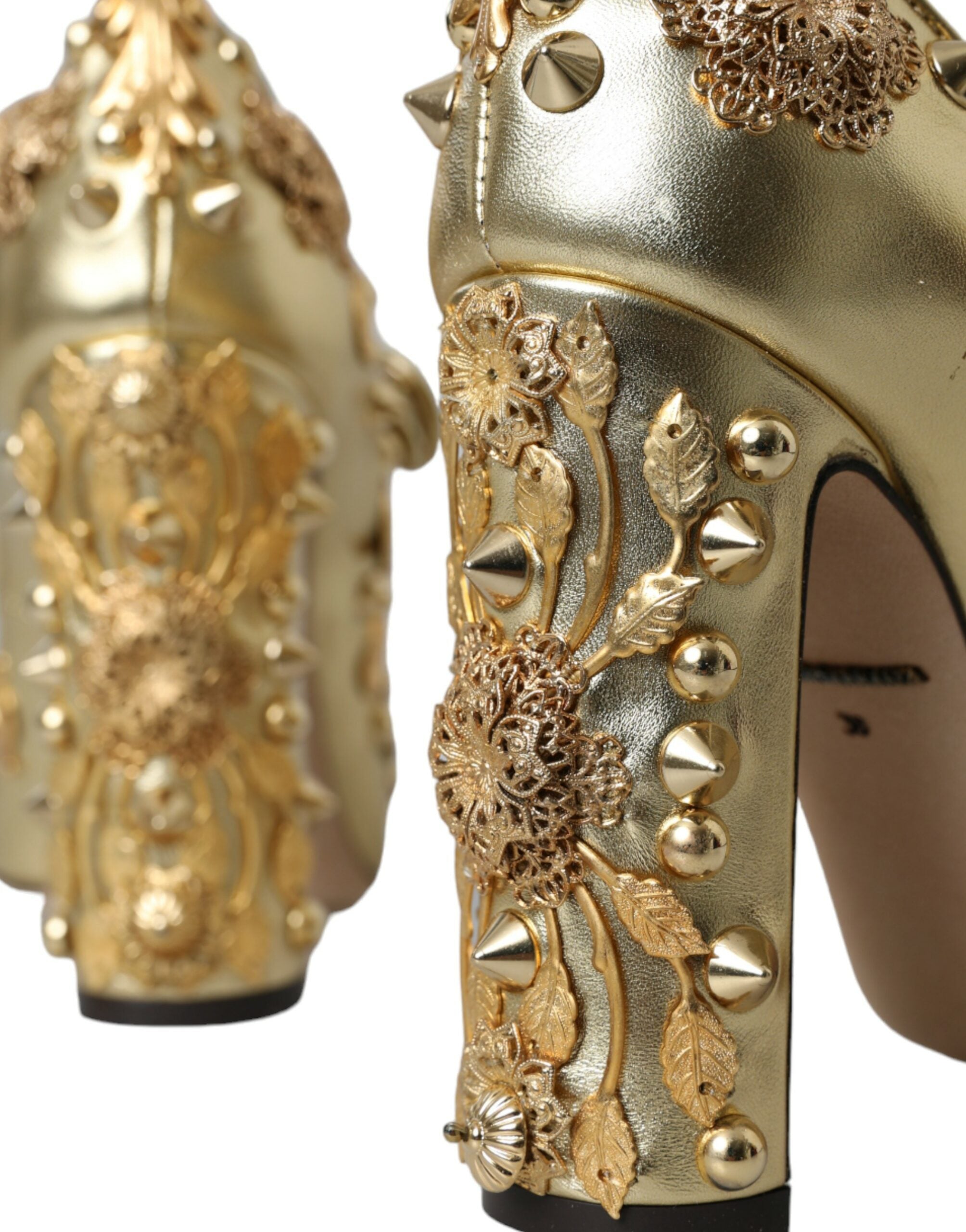 Dolce & Gabbana Gold Leather Crystal Mary Janes Pumps Shoes Glam Steals