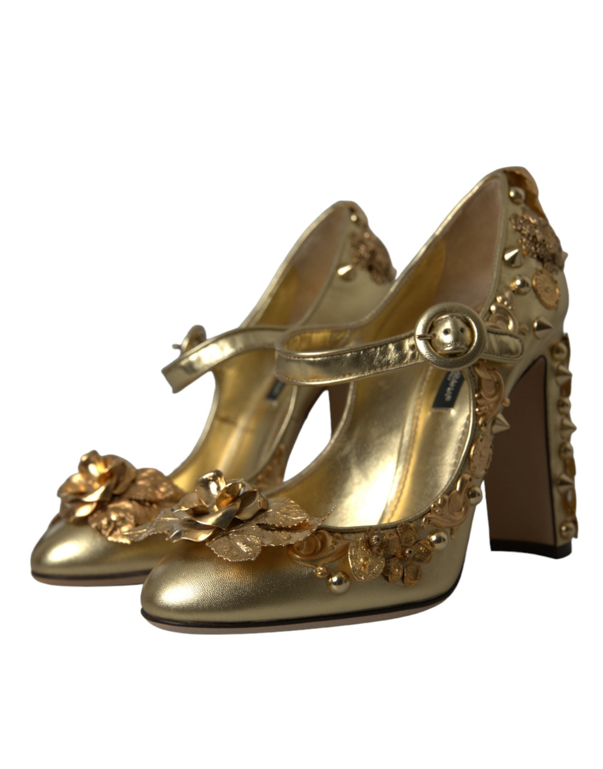 Dolce & Gabbana Gold Leather Crystal Mary Janes Pumps Shoes Glam Steals