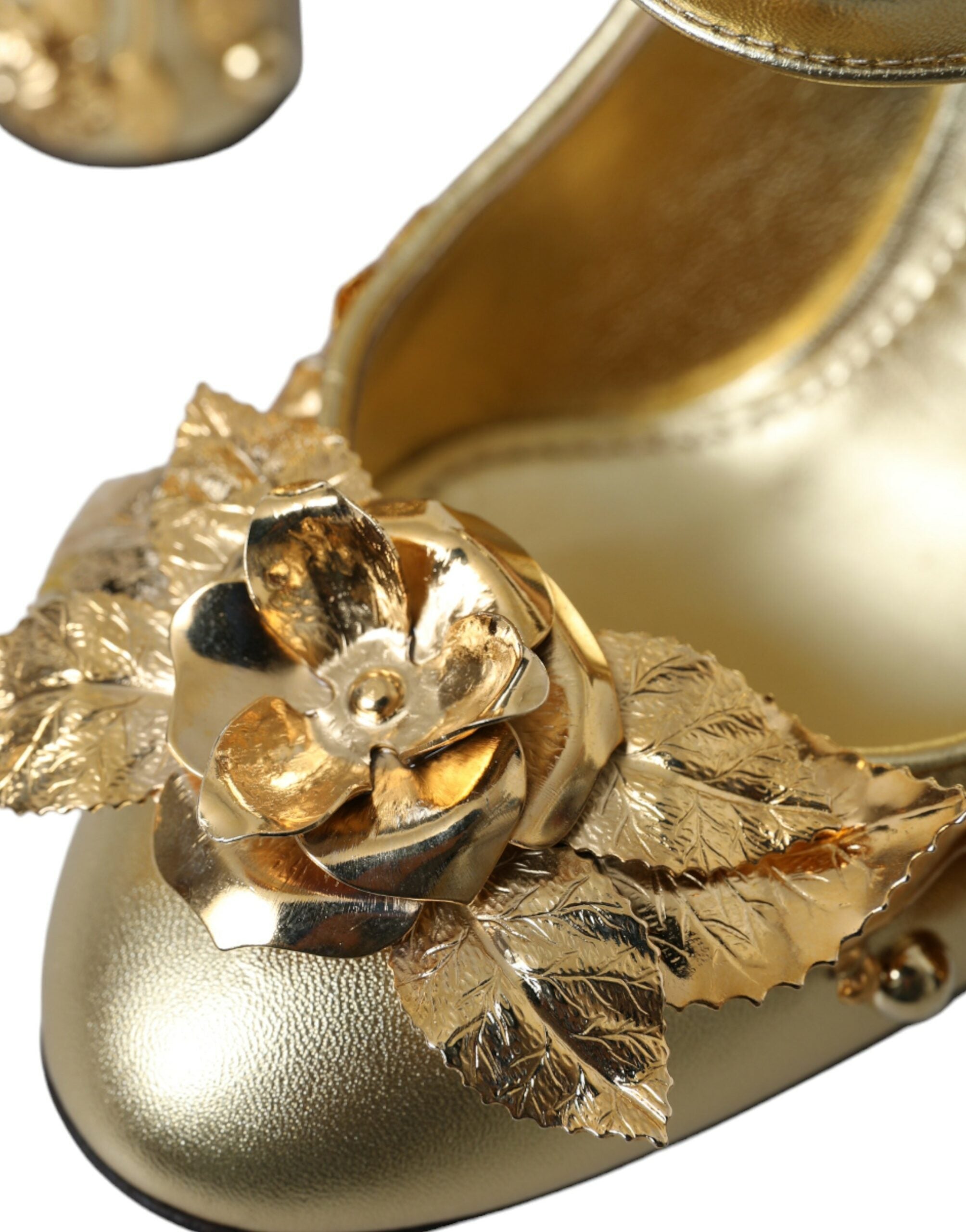 Dolce & Gabbana Gold Leather Crystal Mary Janes Pumps Shoes Glam Steals